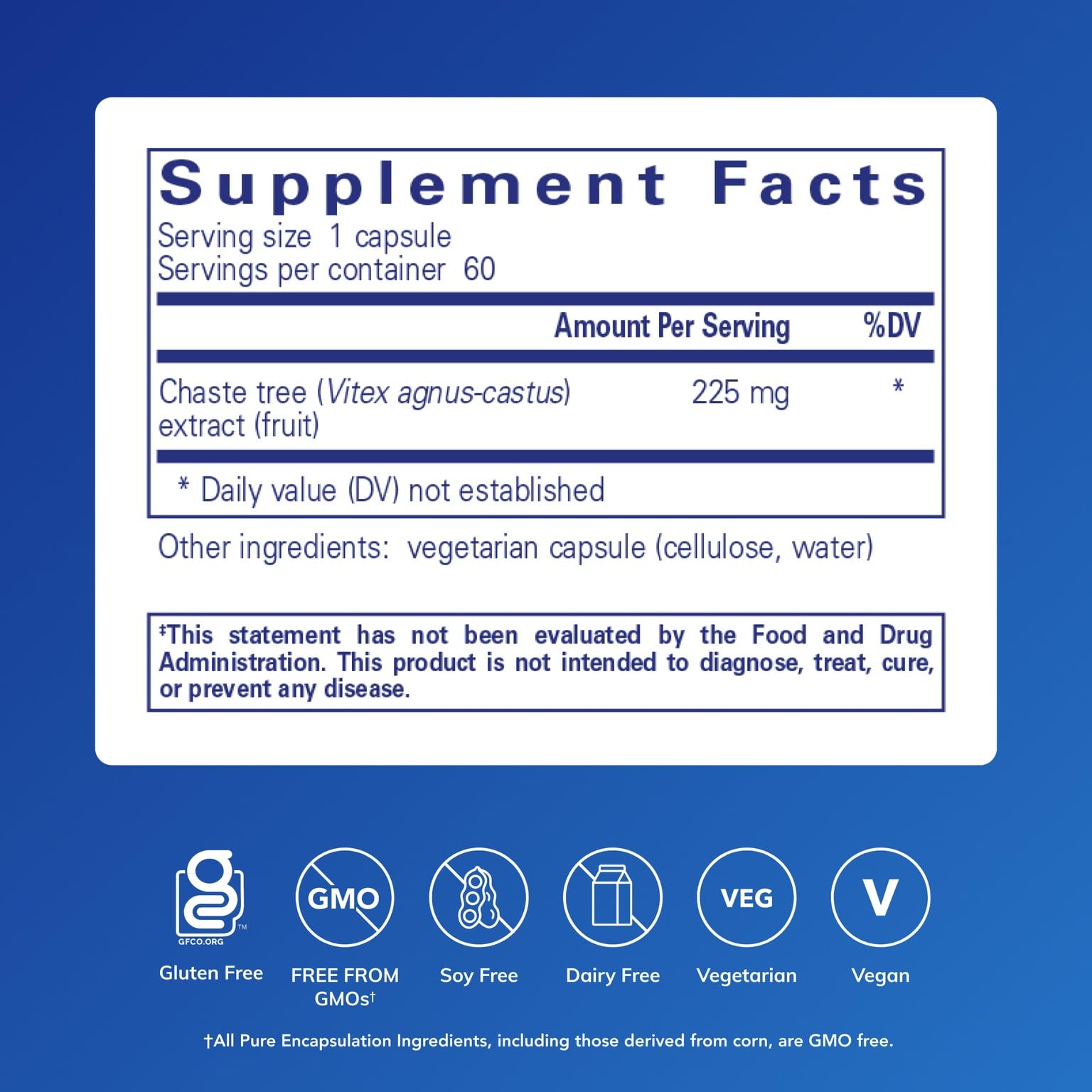 Pure Encapsulations Chaste Tree – étui et étiquette lisible pour une utilisation quotidienne.