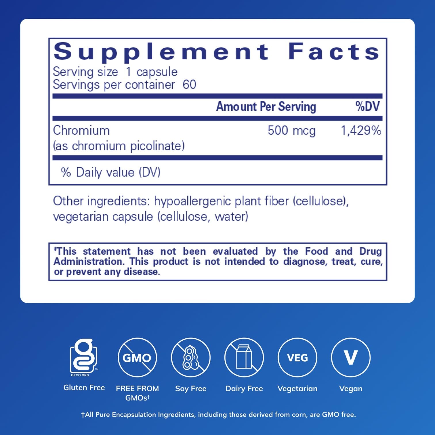 Chromium Picolinate Pure Encapsulations, capsules 60, absorption élevée.