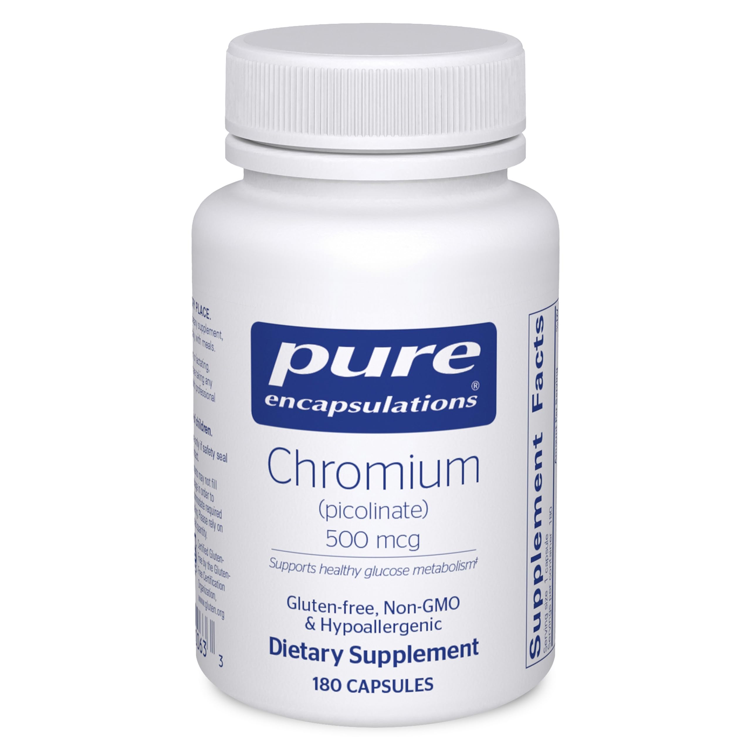 Pure Encapsulations Chromium (Picolinate) – bouteille, soutien potentiel au métabolisme des glucides.
