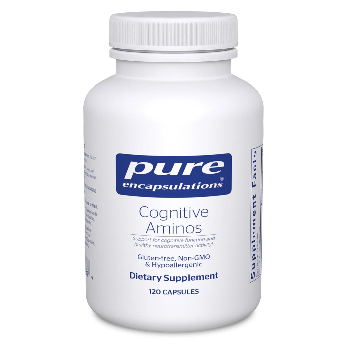 Pure Encapsulations Cognitive Aminos: bouteille de gélules et concentration potentielle.