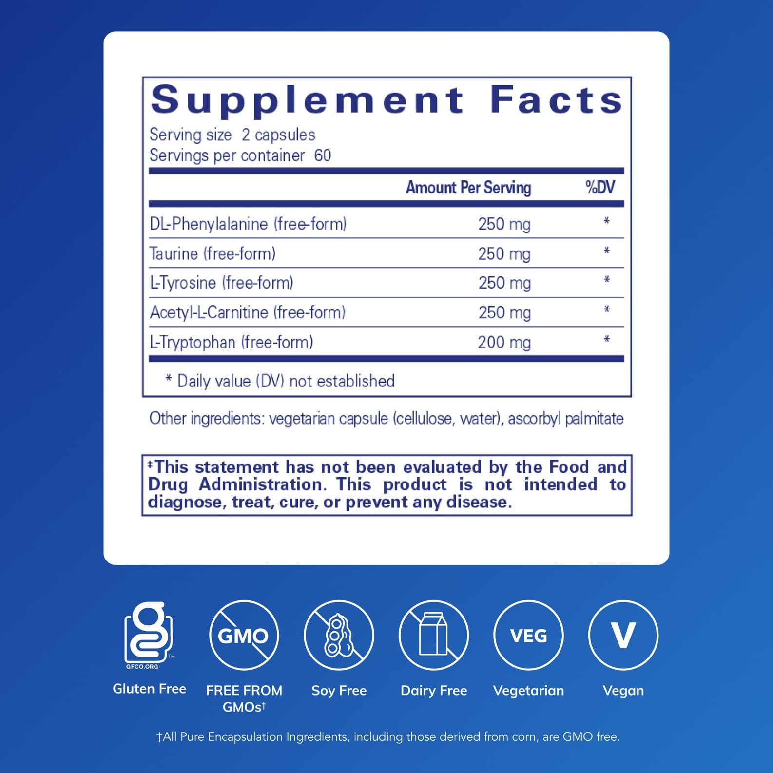Pure Encapsulations Cognitive Aminos, tableau des précurseurs pour la fonction cognitive.