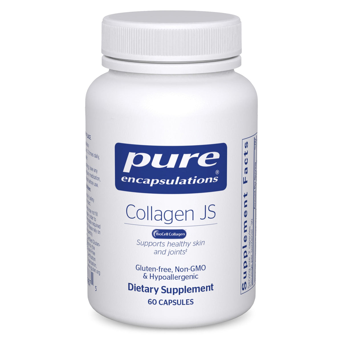 Pure Encapsulations Collagen JS: bouteille visible, soutien potentiel des articulations et de la peau.