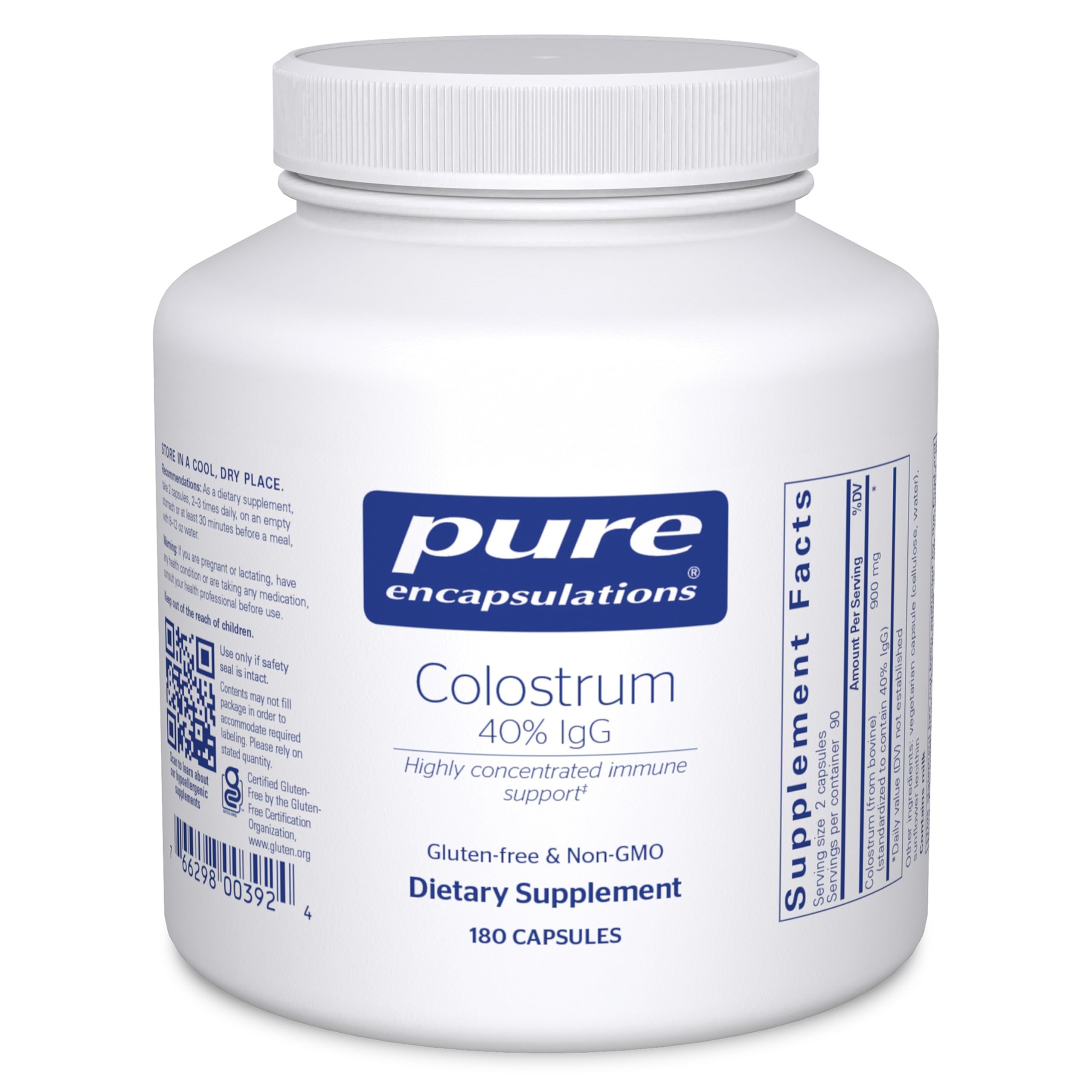 Pure Encapsulations Colostrum, bouteille igg-40 : soutien immunitaire potentiel au quotidien.