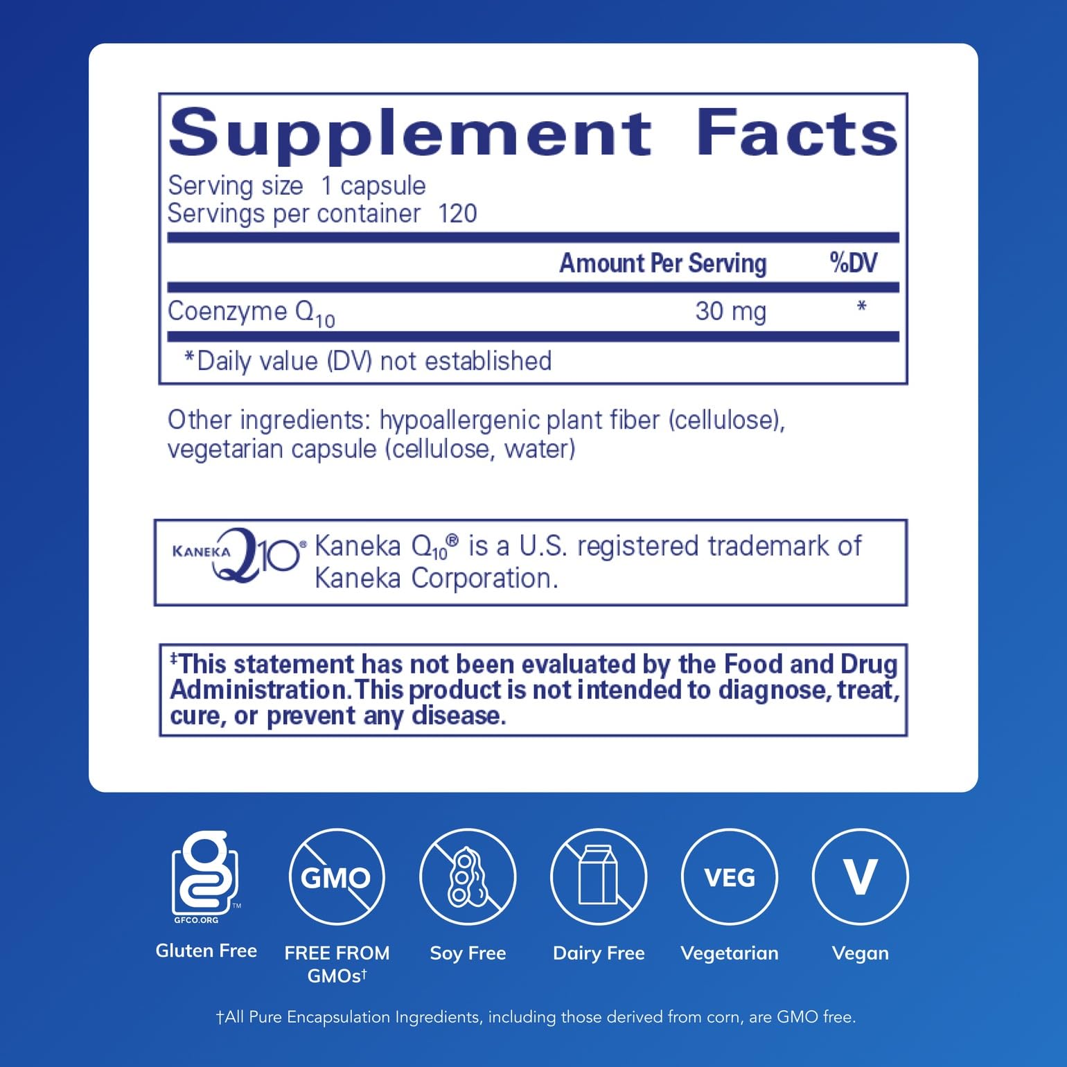 Gélules CoQ10 Pure Encapsulations faciles à avaler, soutien cognitif potentiel.