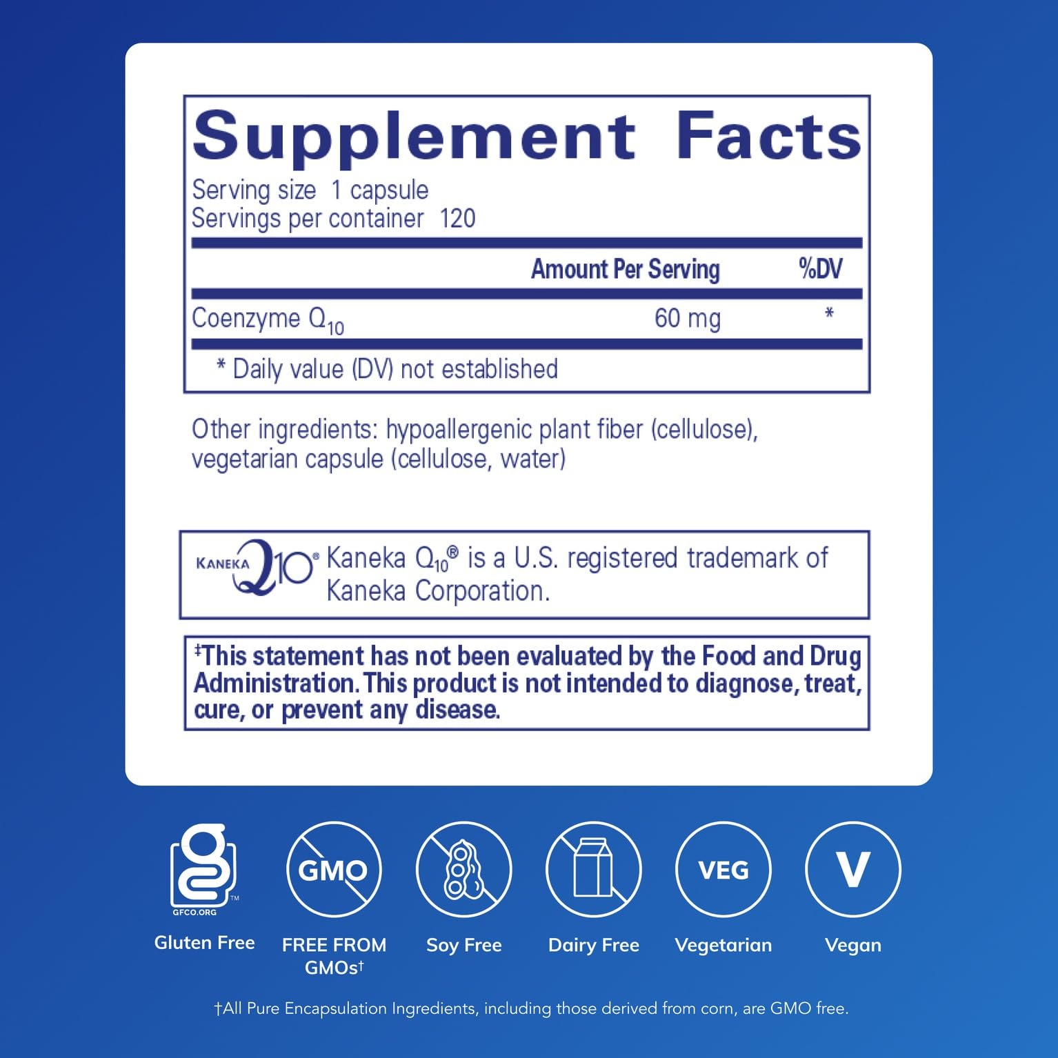 Pure Encapsulations CoQ10, etiquette nutritionnelle claire pour guider l’utilisation quotidienne.