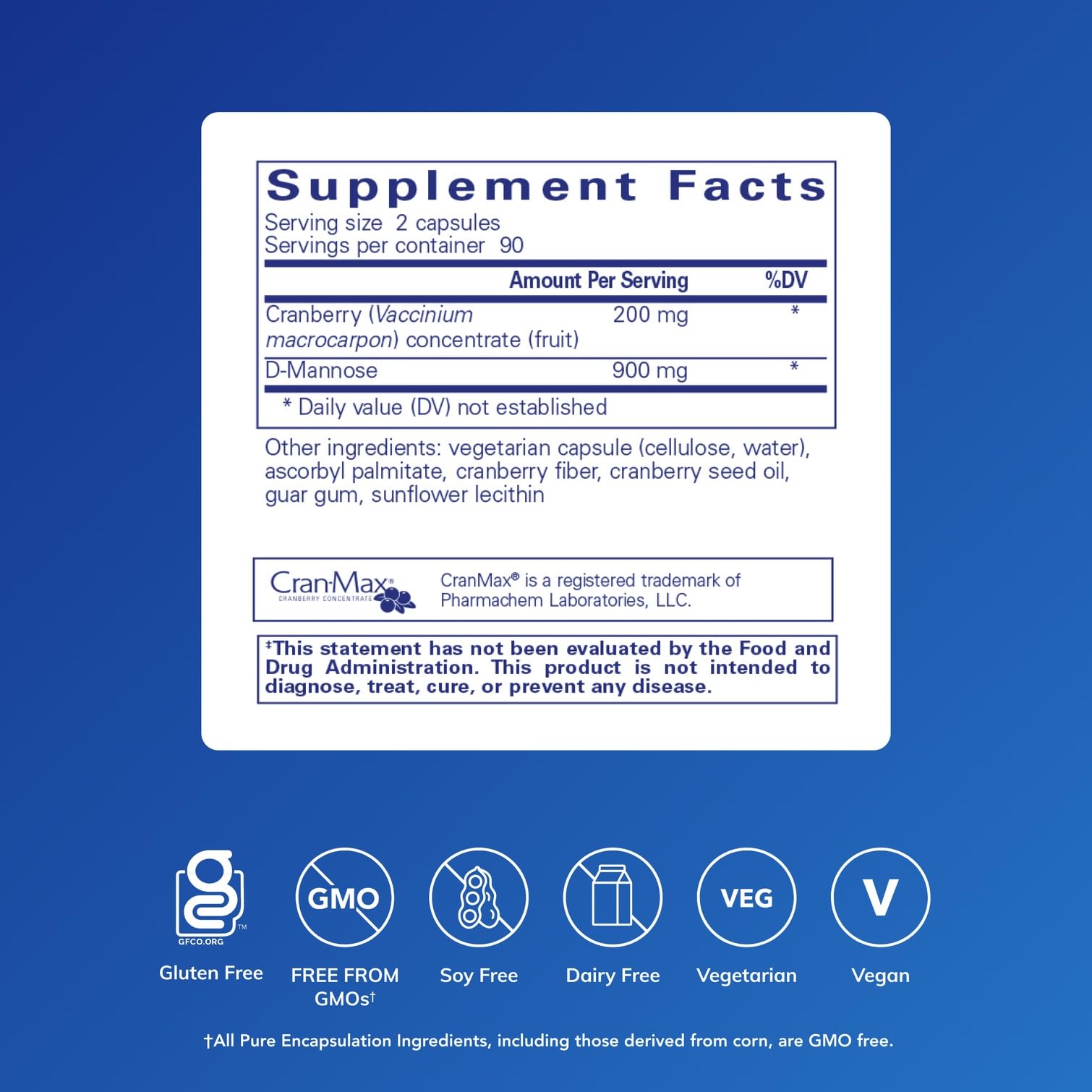 Pure Encapsulations Cranberry D-Mannose: bouteille pratique pour un apport régulier.