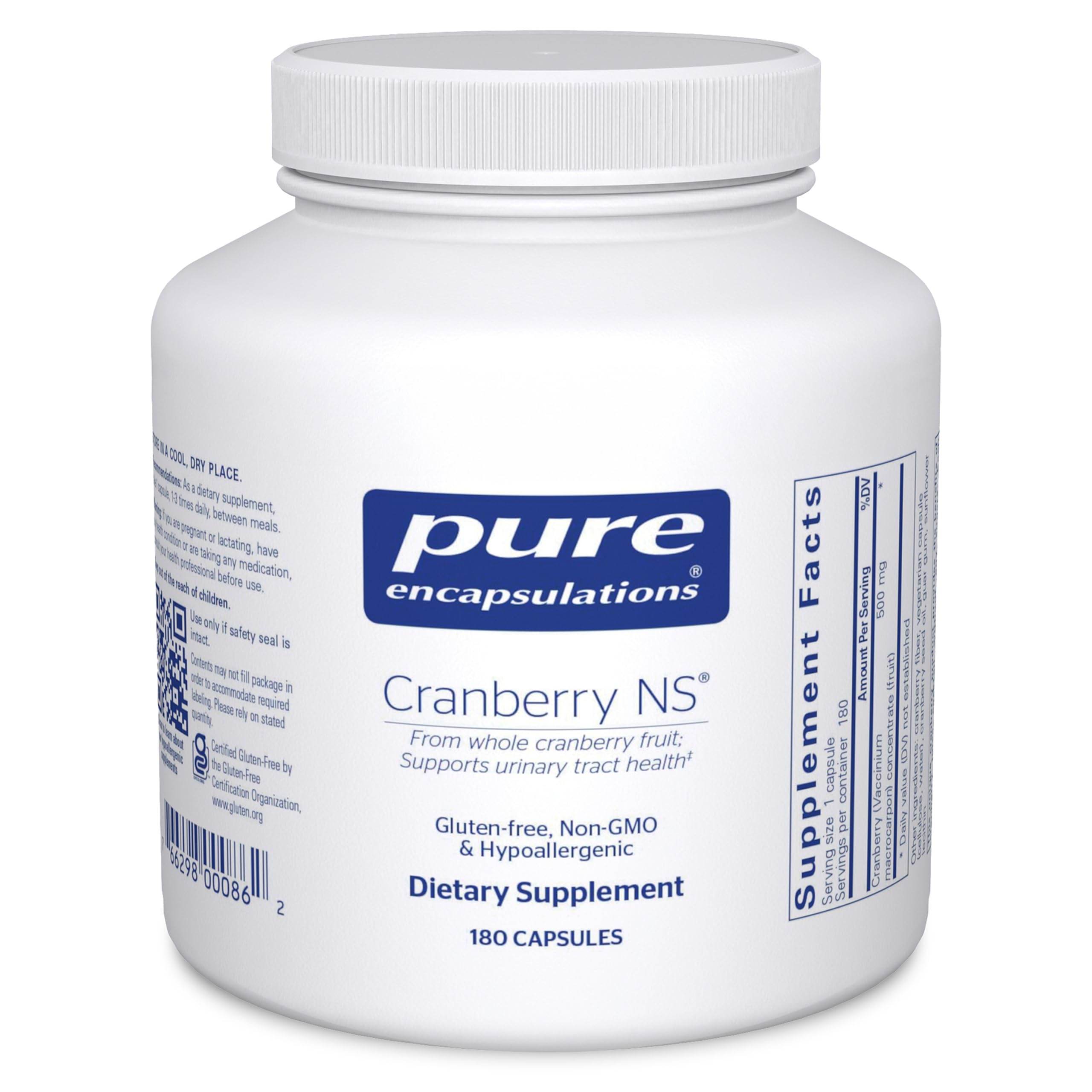 Pure Encapsulations Cranberry NS — bouteille visible, soutien potentiel de la santé urinaire.