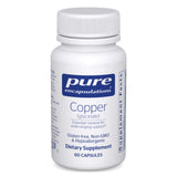 Pure Encapsulations cuivre glycinate capsules sur boîte, intégration facile à la routine.