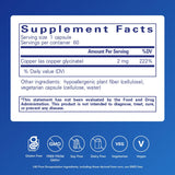 Étiquette Pure Encapsulations cuivre glycinate, informations claires et sans allergènes.