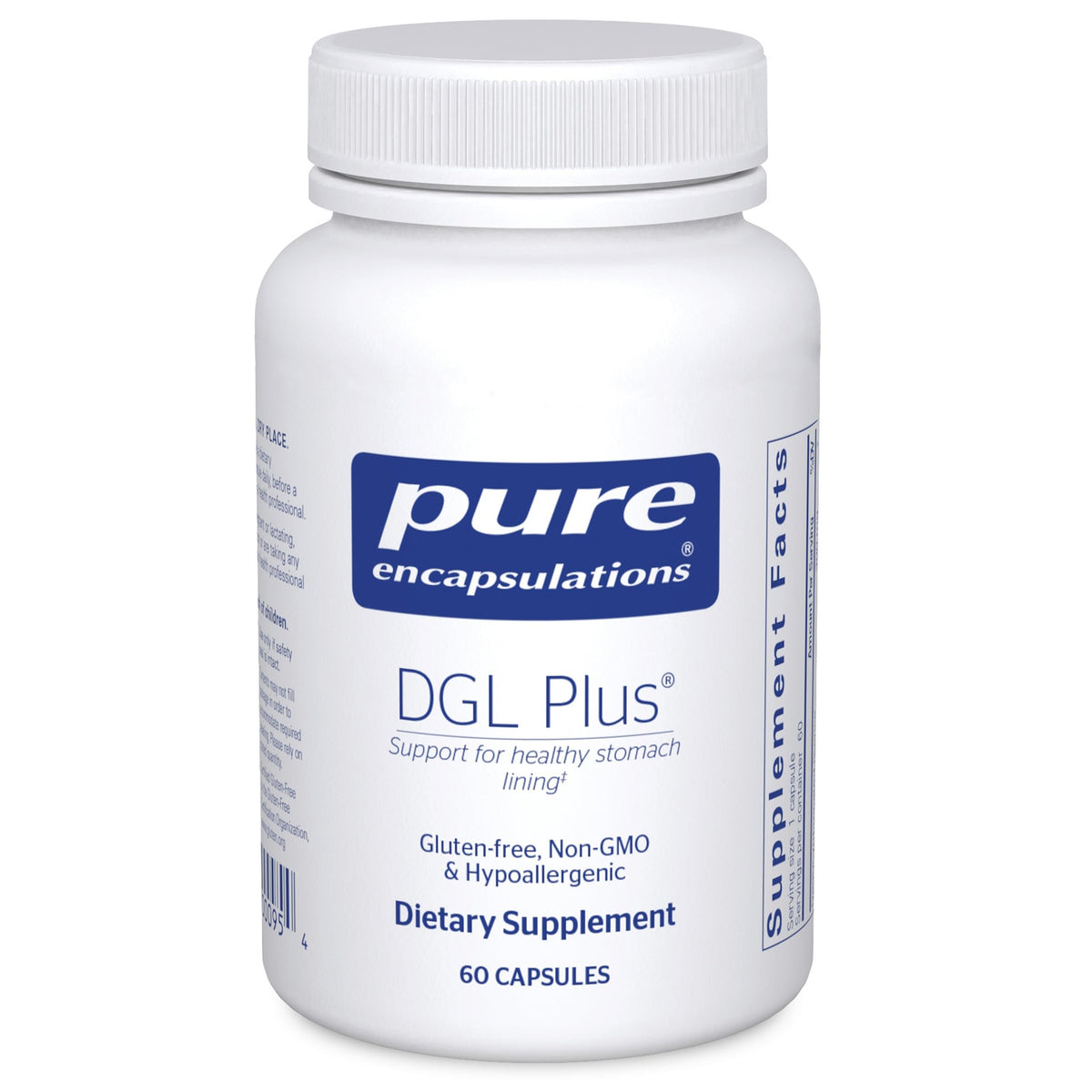 Pure Encapsulations DGL Plus – bouteille, soutien digestif potentiel.