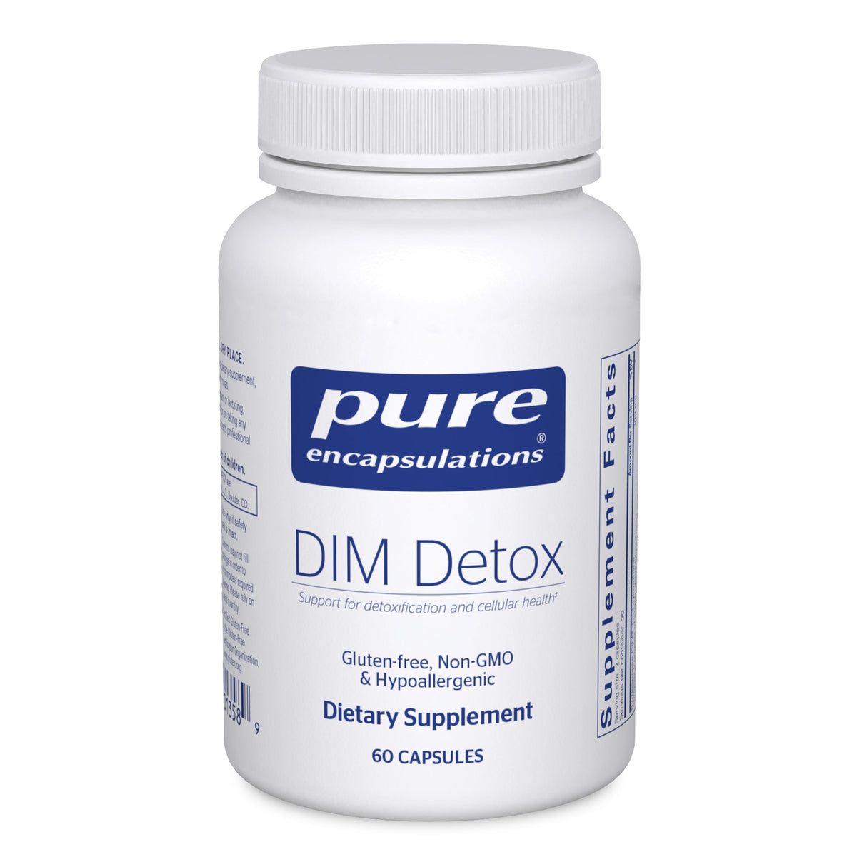 Pure Encapsulations DIM Detox – bouteille clairement étiquetée, soutien potentiel du métabolisme et de la détoxification.