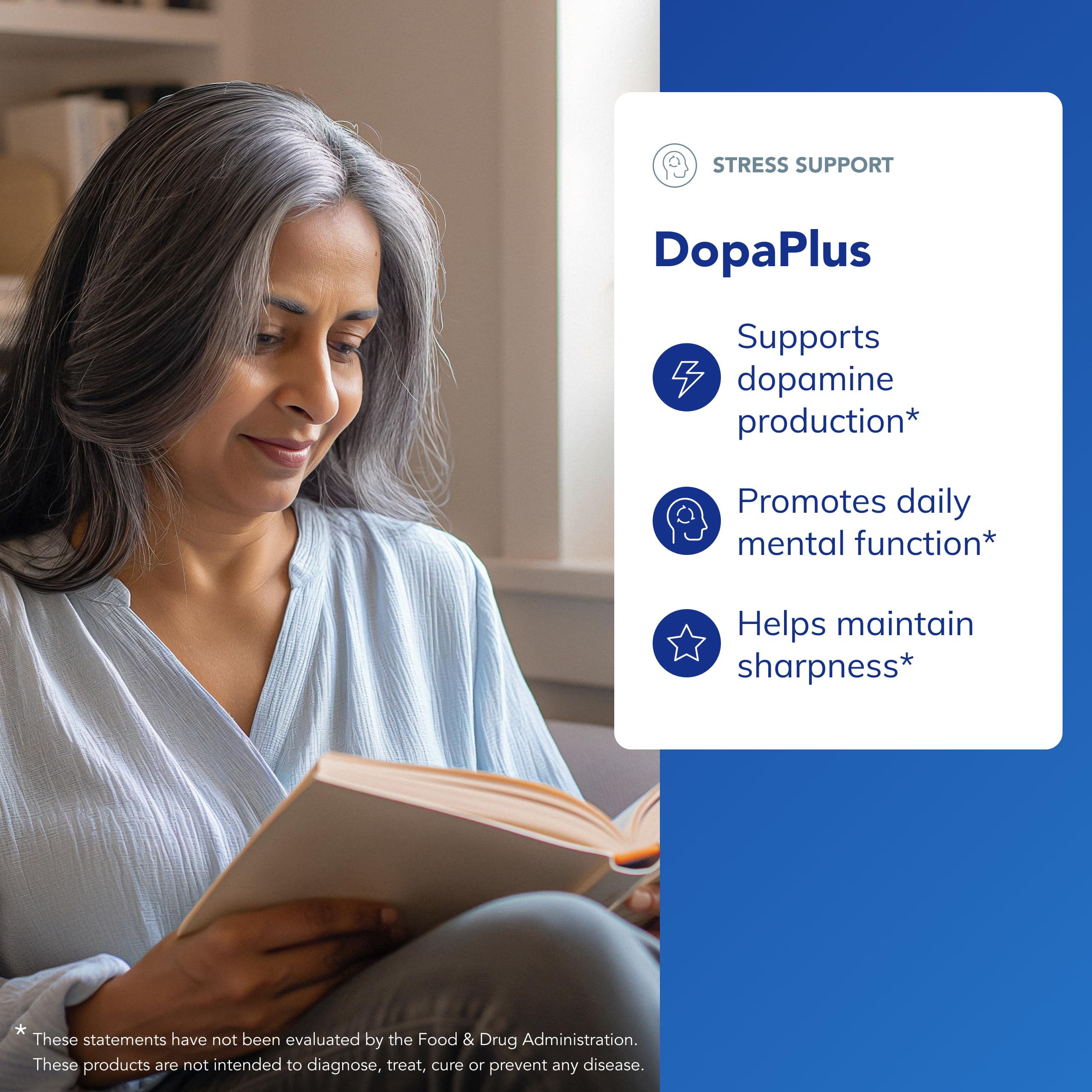 Packaging extérieur de DopaPlus Pure Encapsulations en présentation claire et vegan.