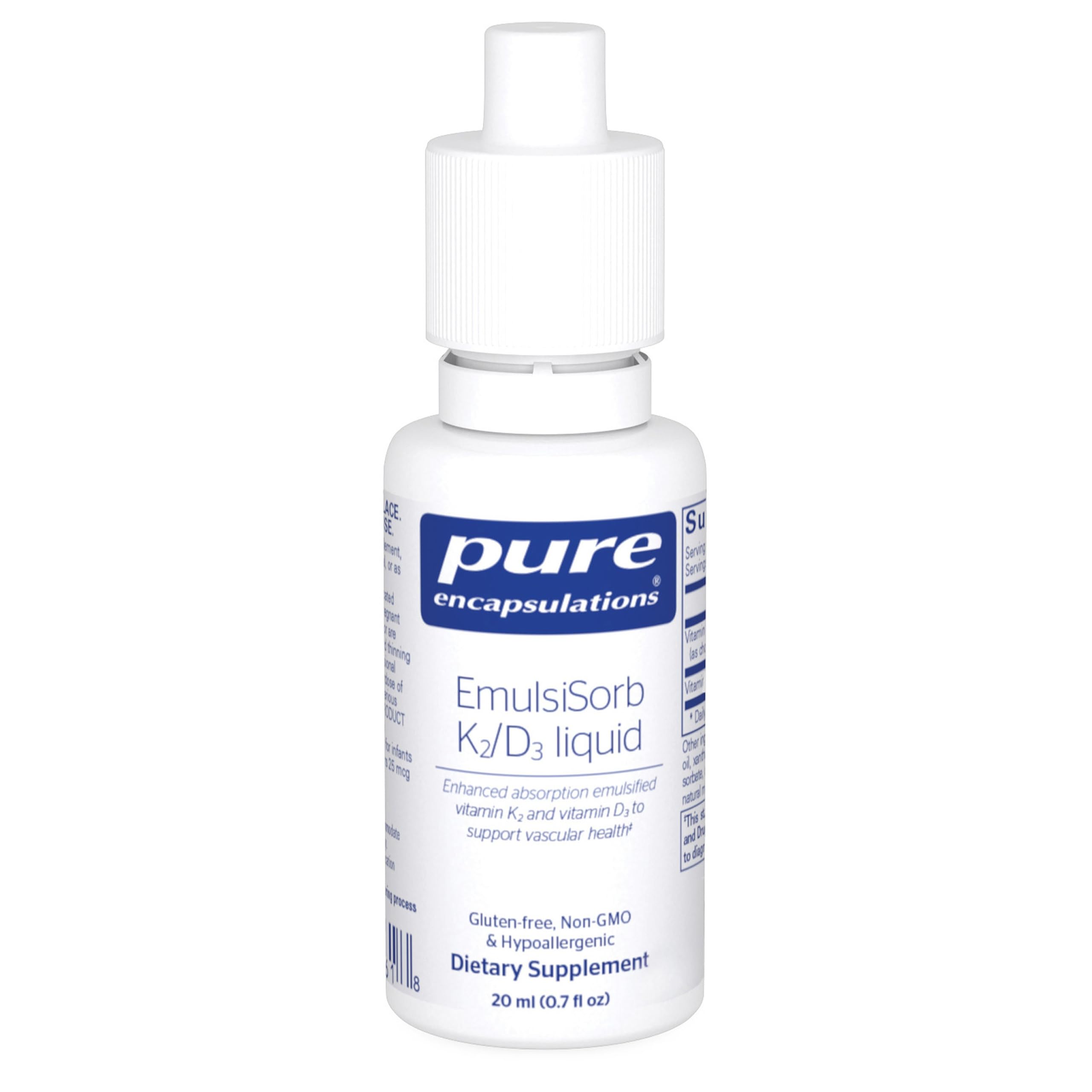 Pure Encapsulations EmulsiSorb K2/D3 liquide, bouteille — absorption potentielle et facilité d'utilisation.