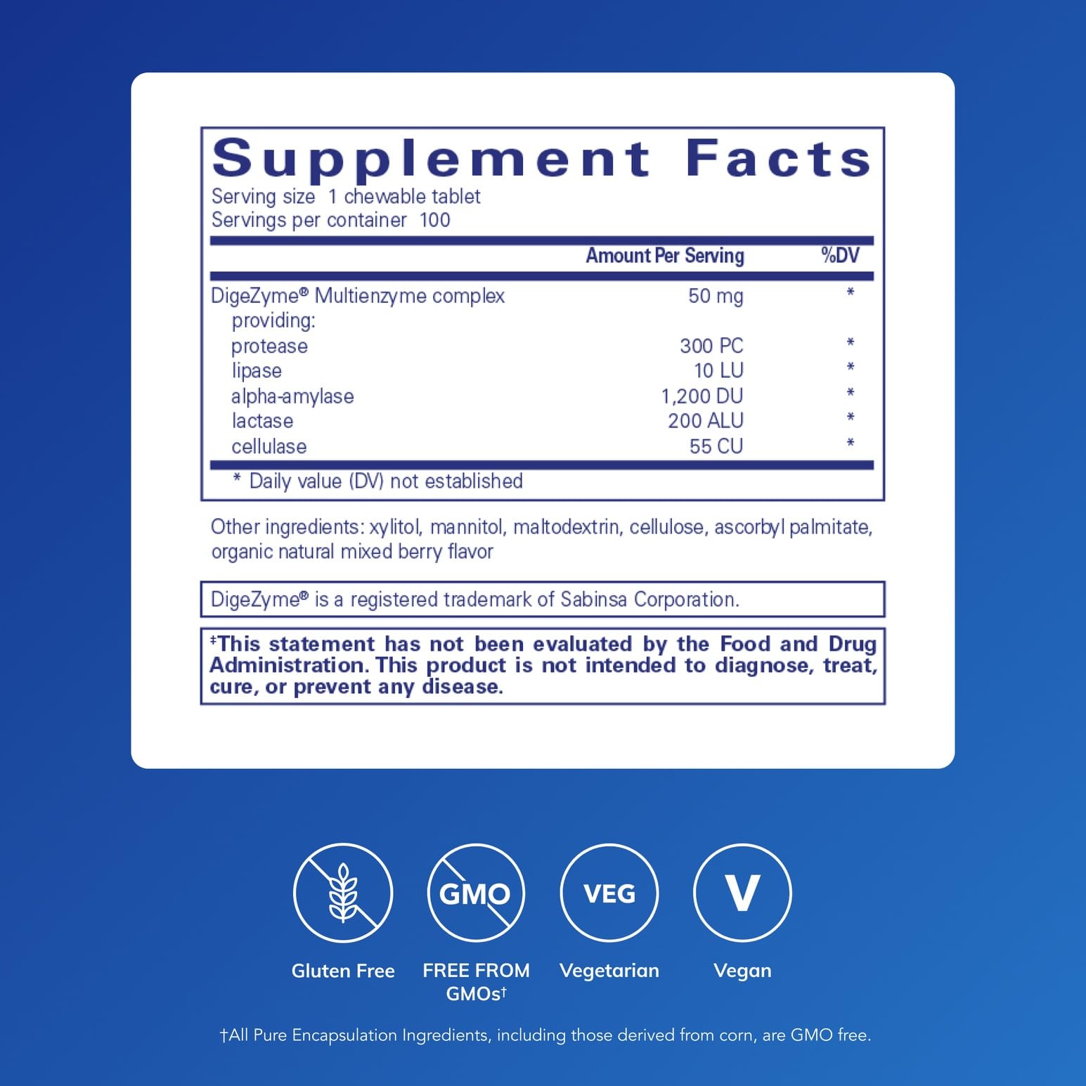 Goutte la bouteille Pure Encapsulations enzymes digestives a mâcher: format pratique