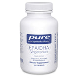 Bouteille Pure Encapsulations EPA/DHA végan montrant les capsules et la marque, soutien potentiel au bien-être.