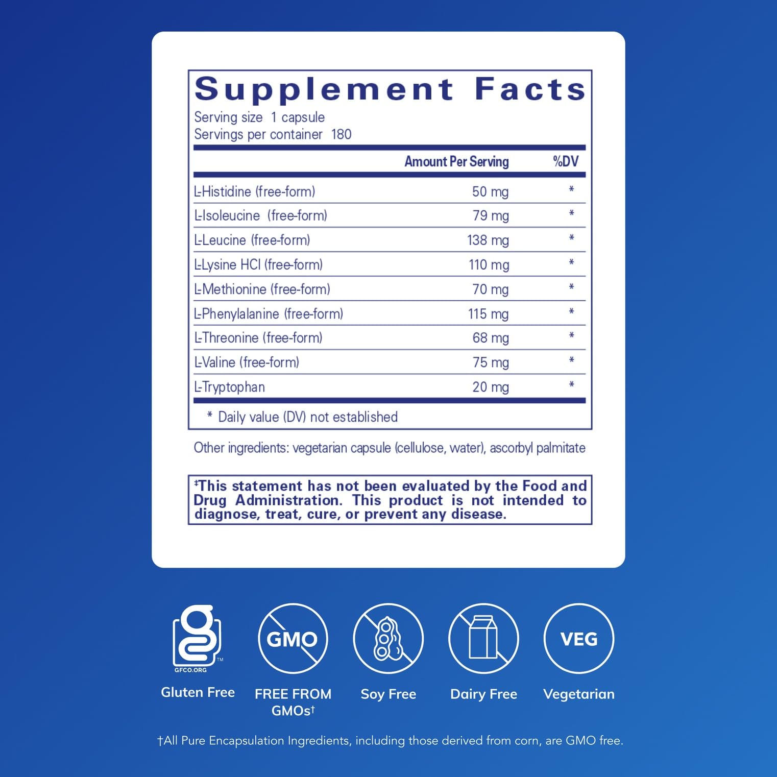 Pure Encapsulations Essential Amino Acids: gélules en gros plan, favorisent la synthèse protéique.