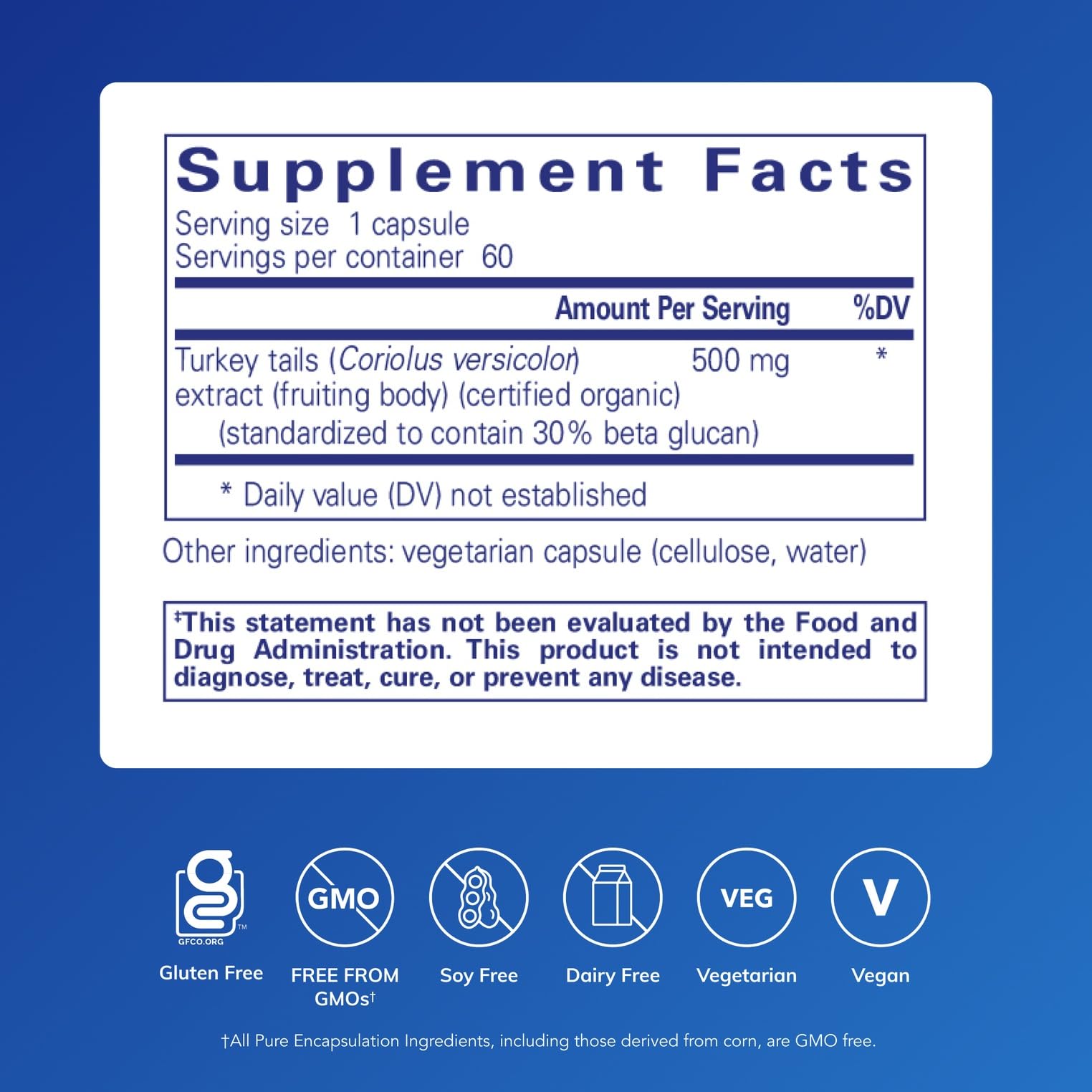 Capsules Pure Encapsulations Extrait Coriolus, pratique pour une prise quotidienne.
