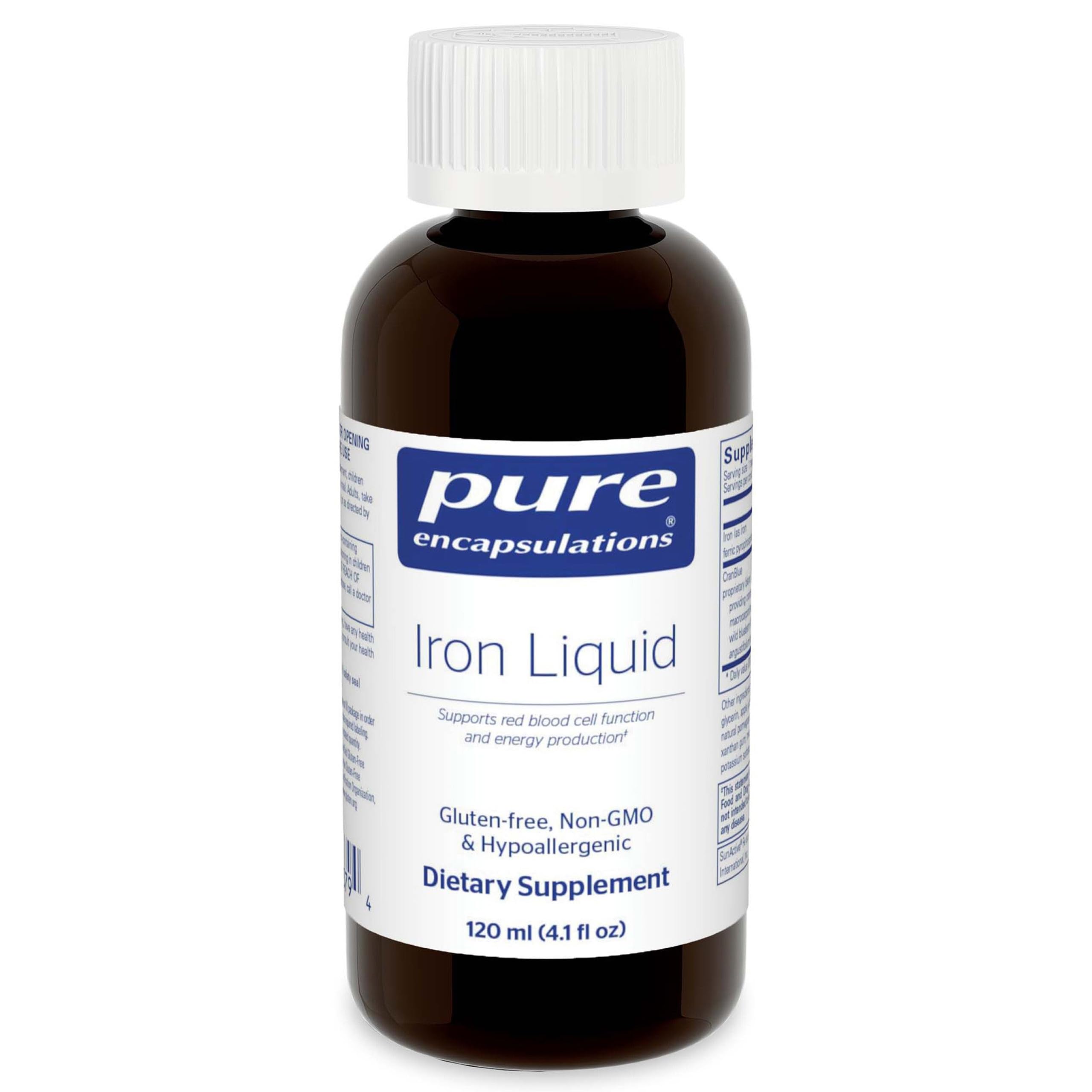 Flacon Pure Encapsulations Fer Liquide prêt à verser, design pratique