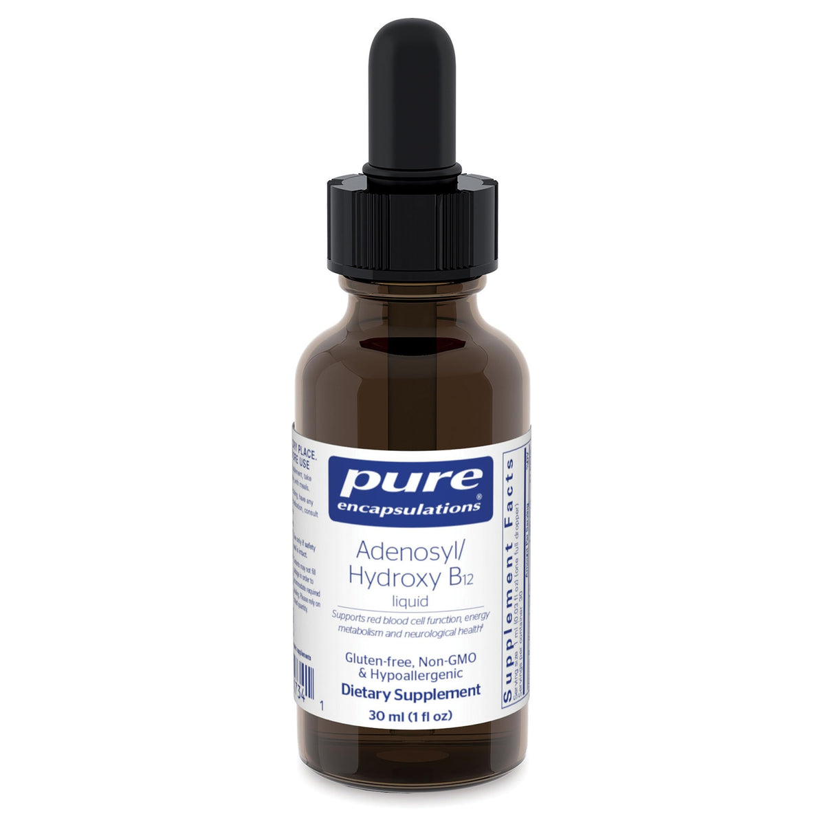 Flacon Pure Encapsulations Adenosyl/Hydroxy B12 montrant le packaging et l’orientation énergie.
