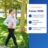 Étiquette Folate 5,000 Pure Encapsulations indiquant la forme activée pour soutien potentiel