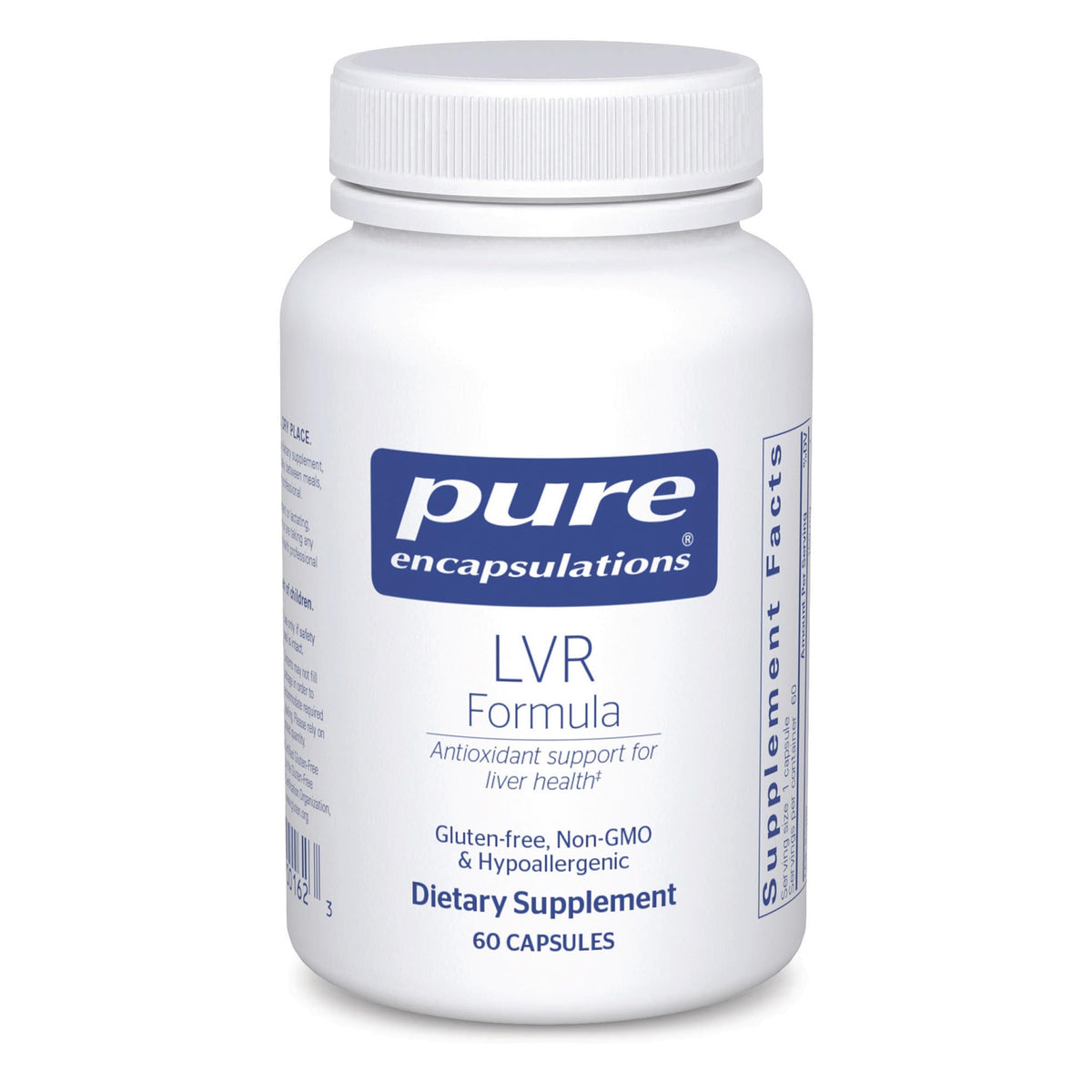 Pure Encapsulations Formule LVR – bouteille montrant les capsules, soutien potentiel à la santé hépatique.