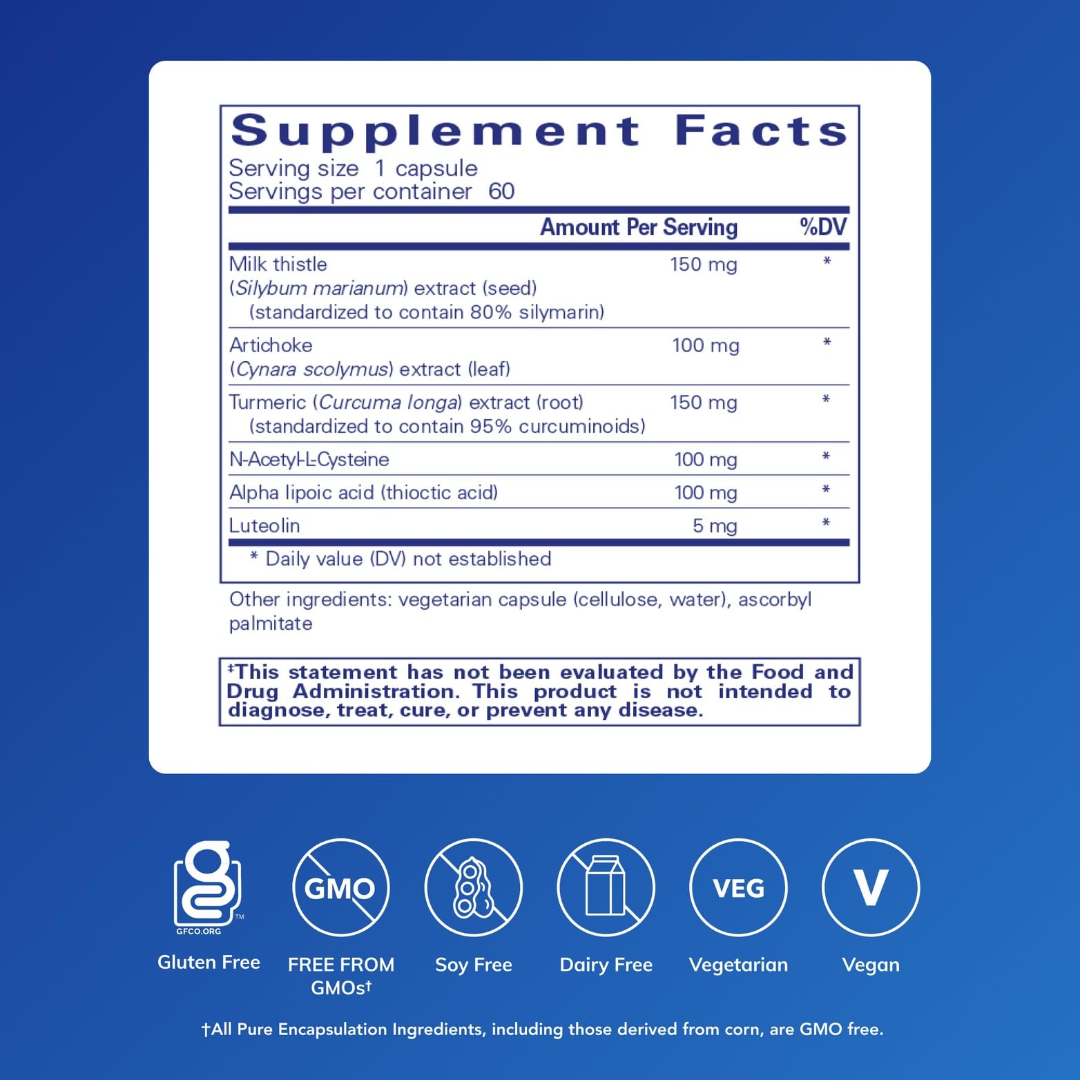 Pure Encapsulations Formule LVR – étiquette claire, pureté et absence d’allergènes.