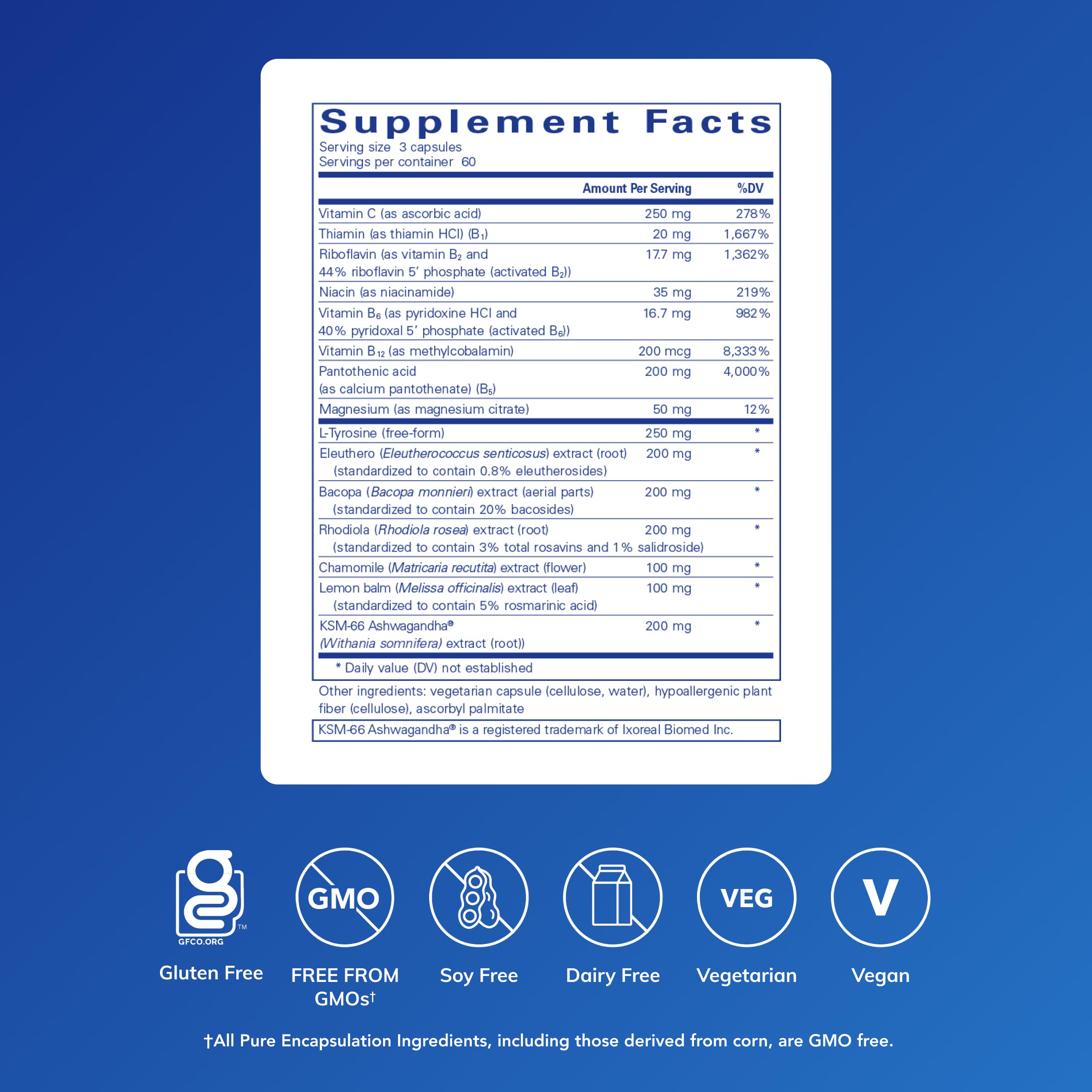 Gélules Pure Encapsulations Formule Stress Quotidien en gros plan pour détente.