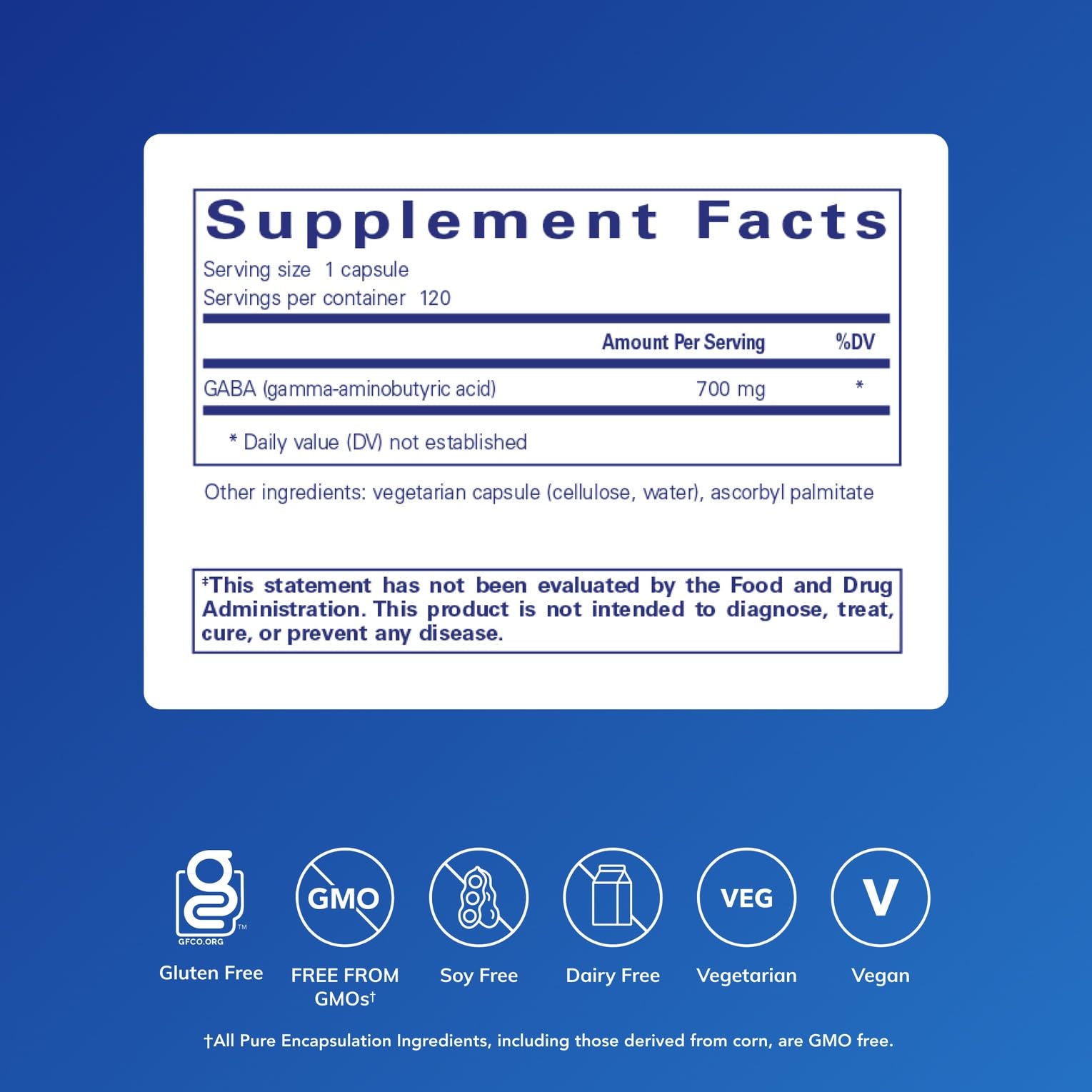 Pure Encapsulations GABA – capsules faciles à avaler pour le calme quotidien.