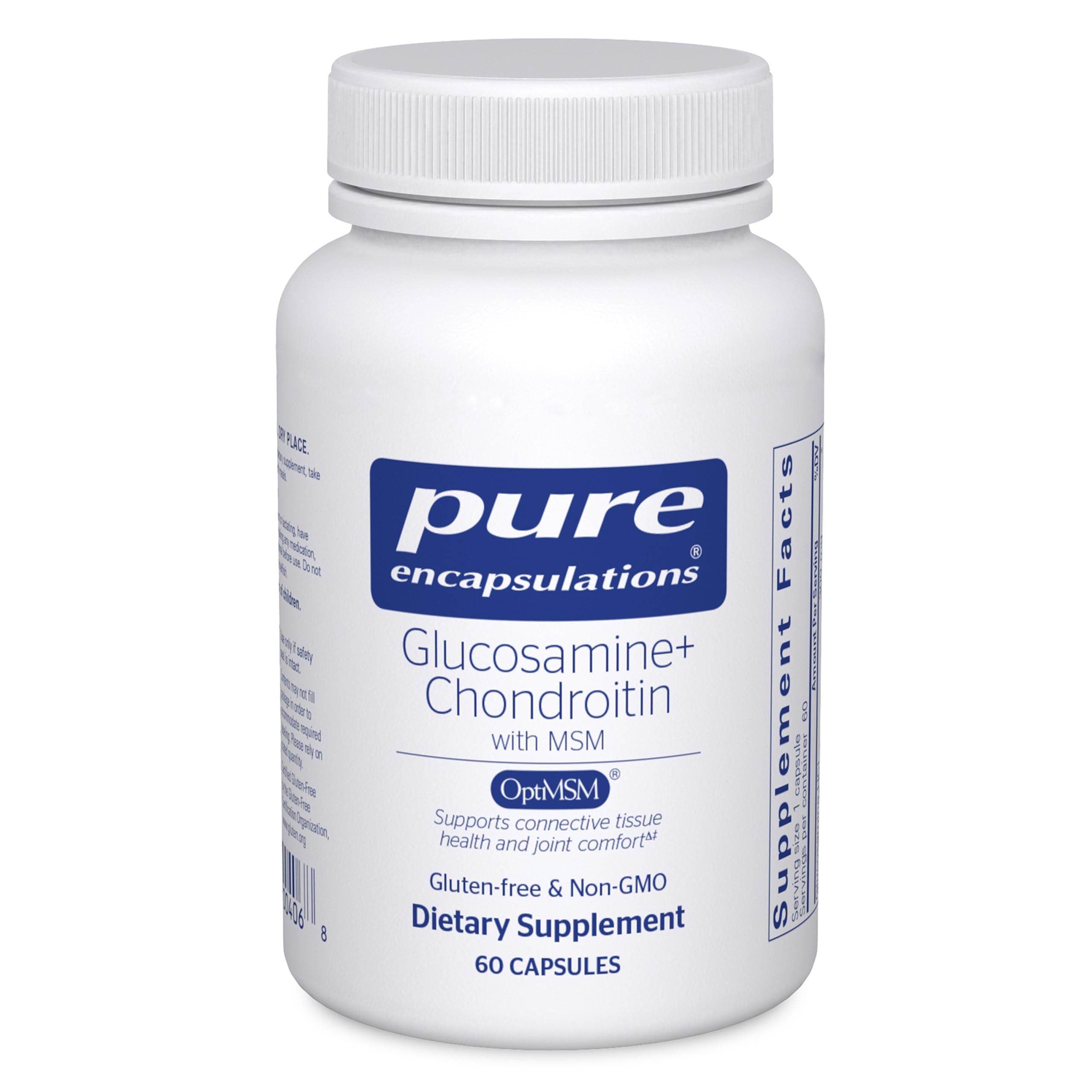 Pure Encapsulations: bouteille de gélules glucosamine-chondroitine-MSM pour le soutien des articulations.