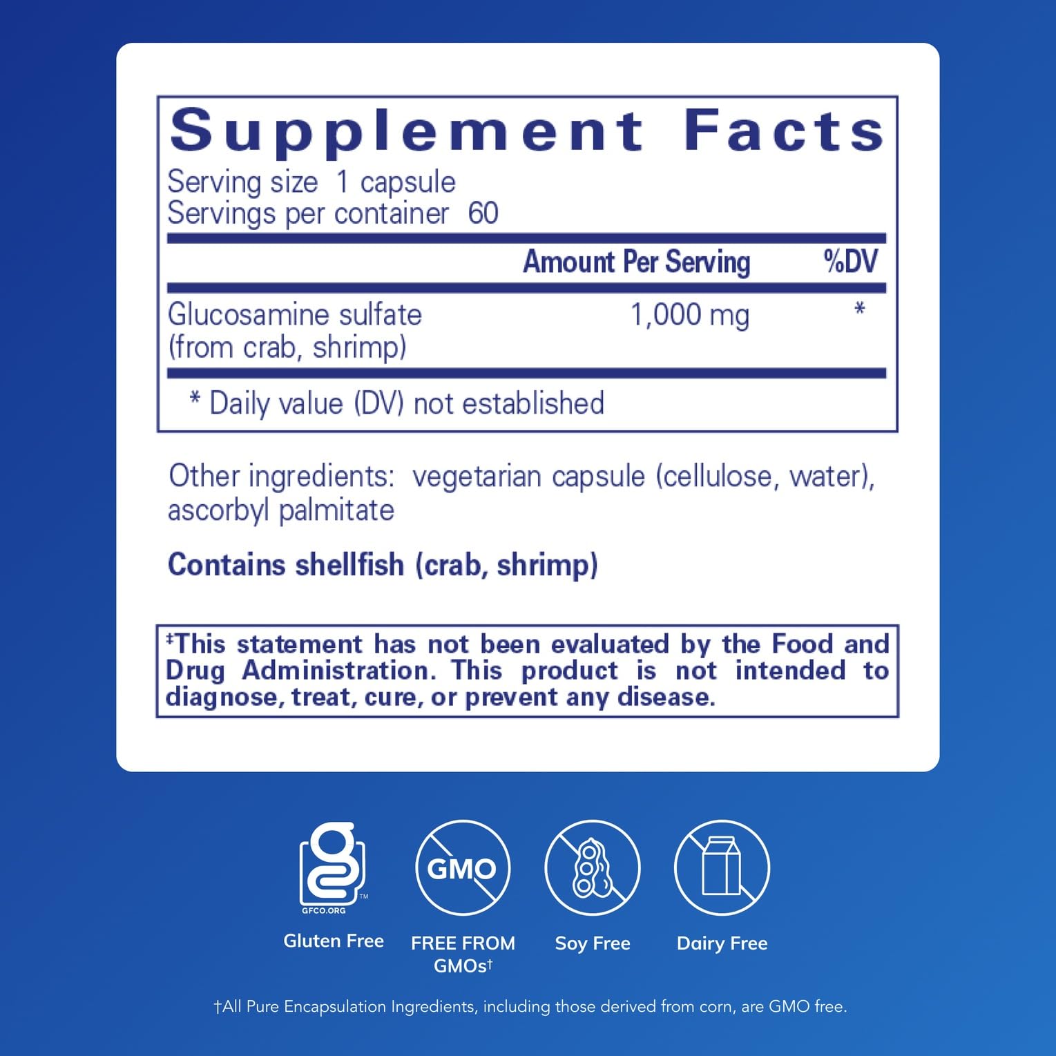 Gélules Pure Encapsulations Glucosamine sulfate 1000 mg pour les articulations