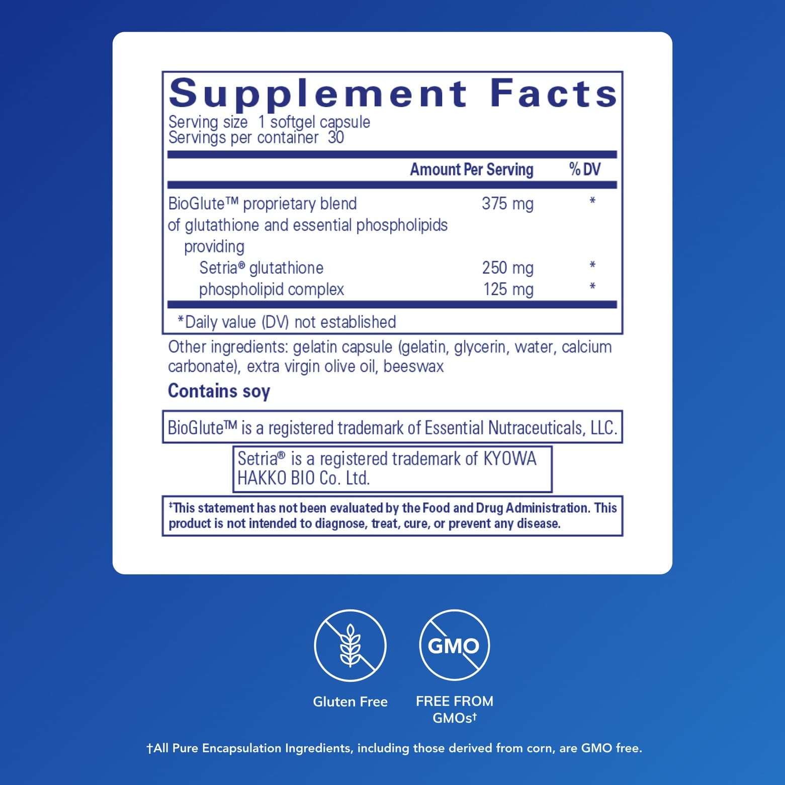 Pure Encapsulations glutathion liposomale étiquette: informations claires et sans allergènes.