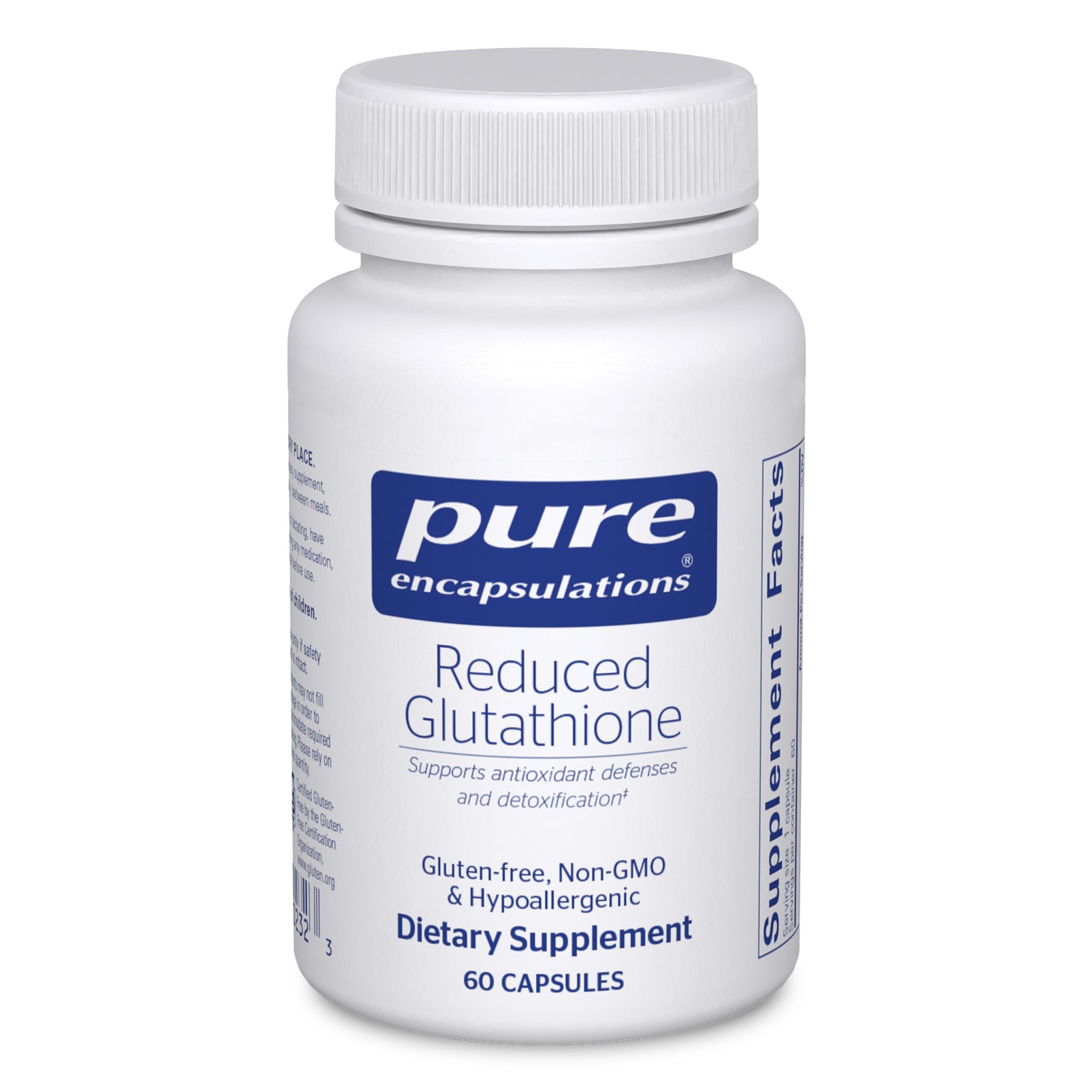 Pure Encapsulations Glutathion Réduit — détail de la bouteille et qualité garantie.