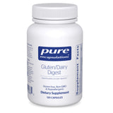 Pure Encapsulations Gluten/Dairy Digest: bouteille montrant les gélules, soutien digestif potentiel.