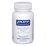Pure Encapsulations Gluten/Dairy Digest — bouteille avec étiquette, soutien potentiel à la digestion après les repas.