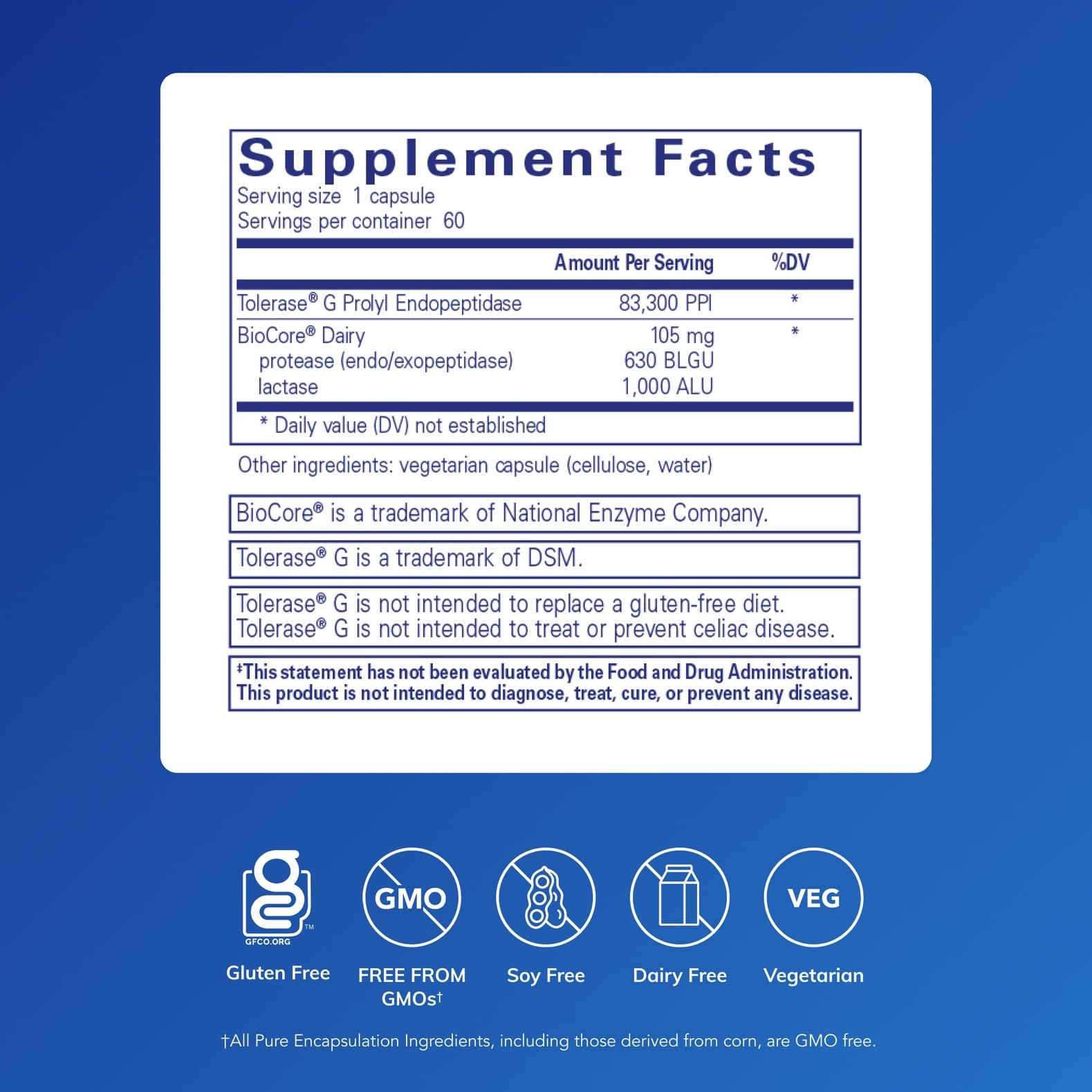Pure Encapsulations Gluten/Dairy Digest — gélules pratiques pour une prise quotidienne.