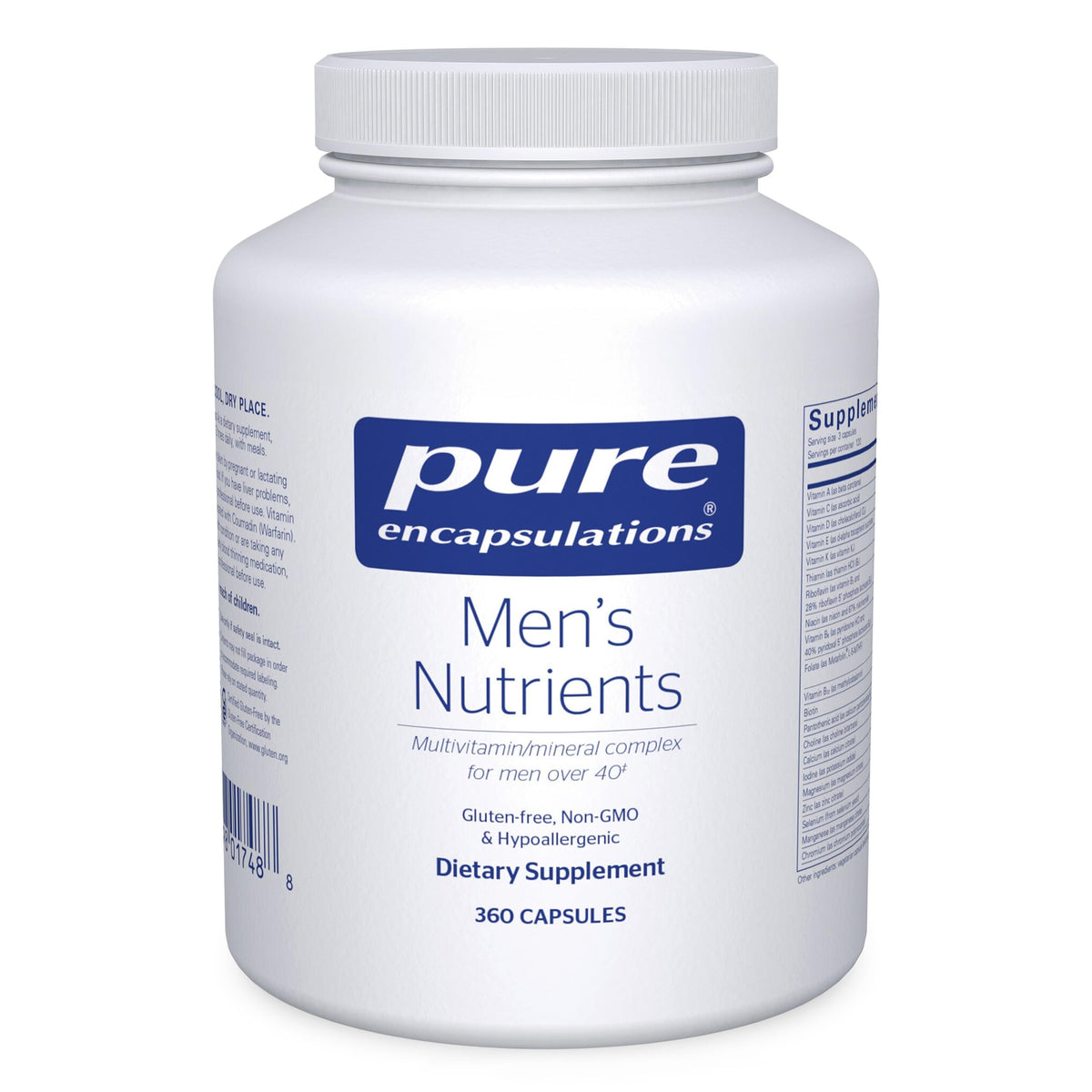 Pure Encapsulations Nutriments pour Hommes, bouteille de capsules, énergie potentielle pour la journée.