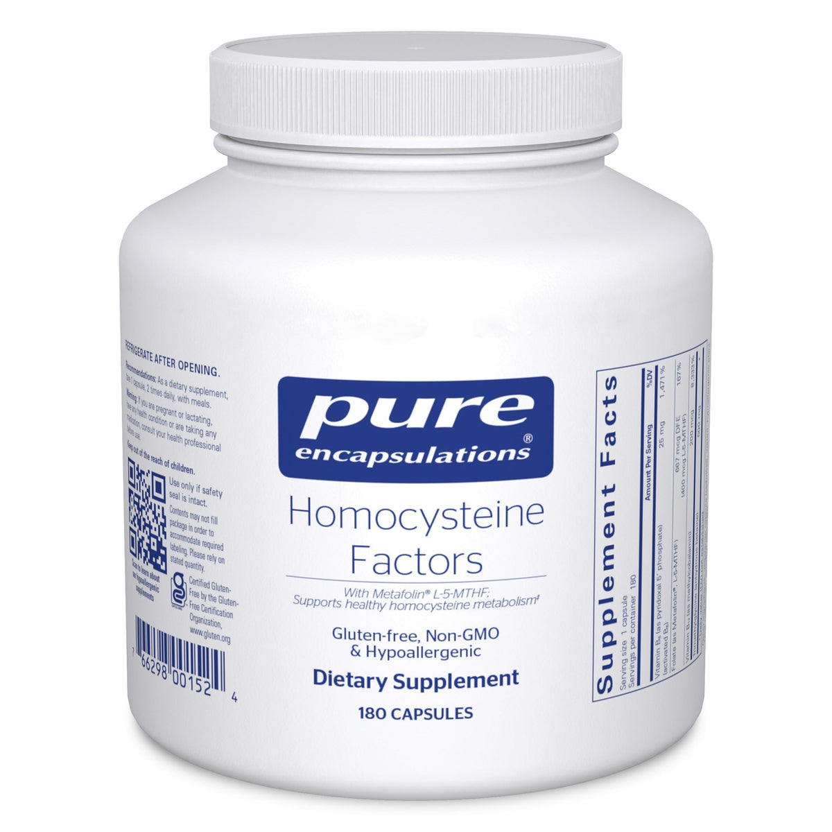 Pure Encapsulations Facteurs d'homocystéine — bouteille visible et soutien potentiel des niveaux d'homocystéine
