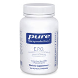 Pure Encapsulations E.P.O. huile d’onagre softgel, flacon montrant une peau saine potentielle.
