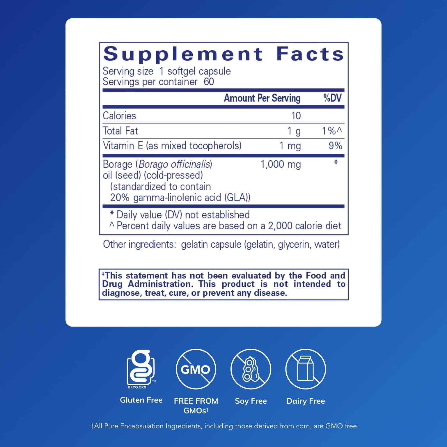 Pure Encapsulations huile de bourrache softgel capsules ingestion pratique