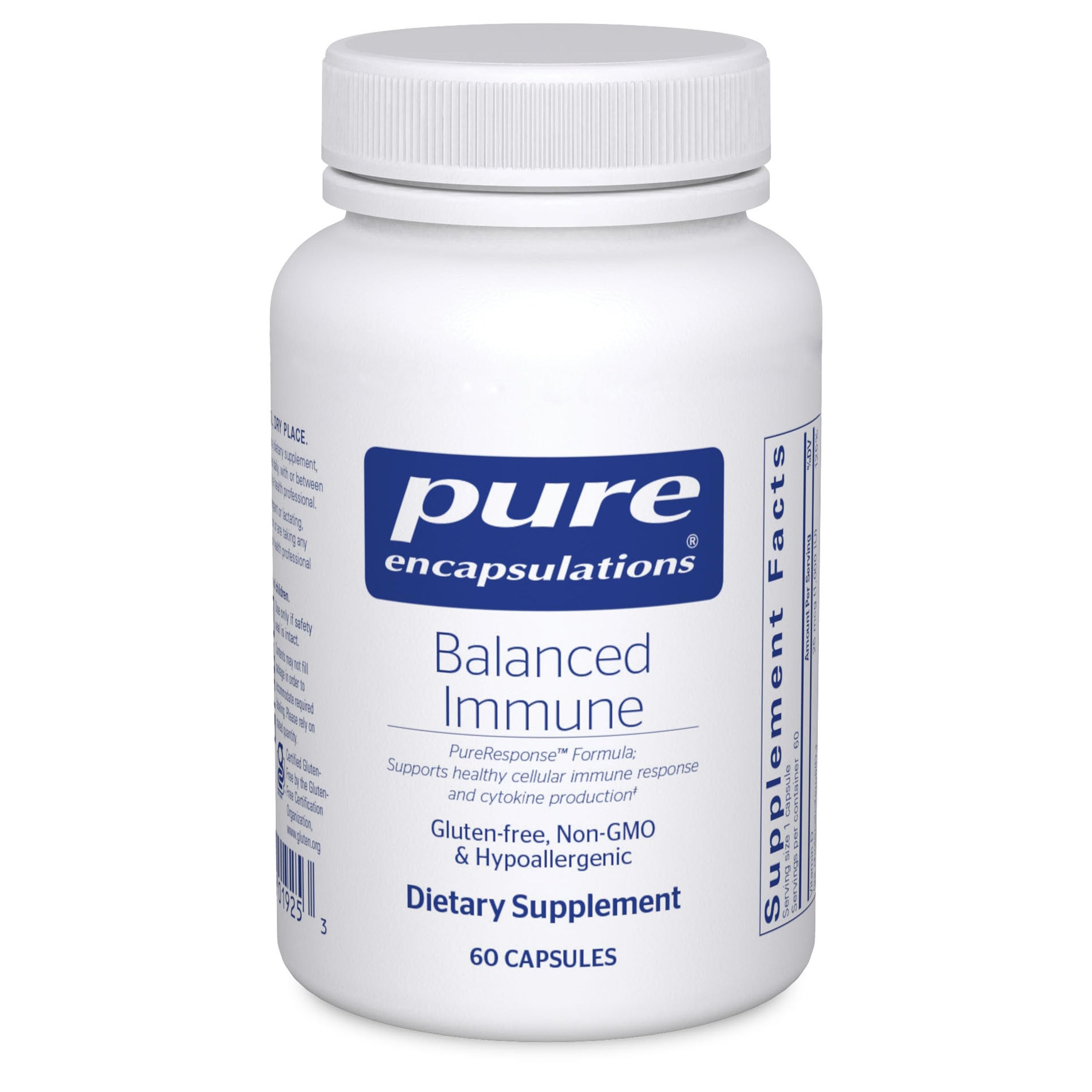 Pure Encapsulations Immunité Équilibre — bouteille montrant le protocole immunitaire potentiel.