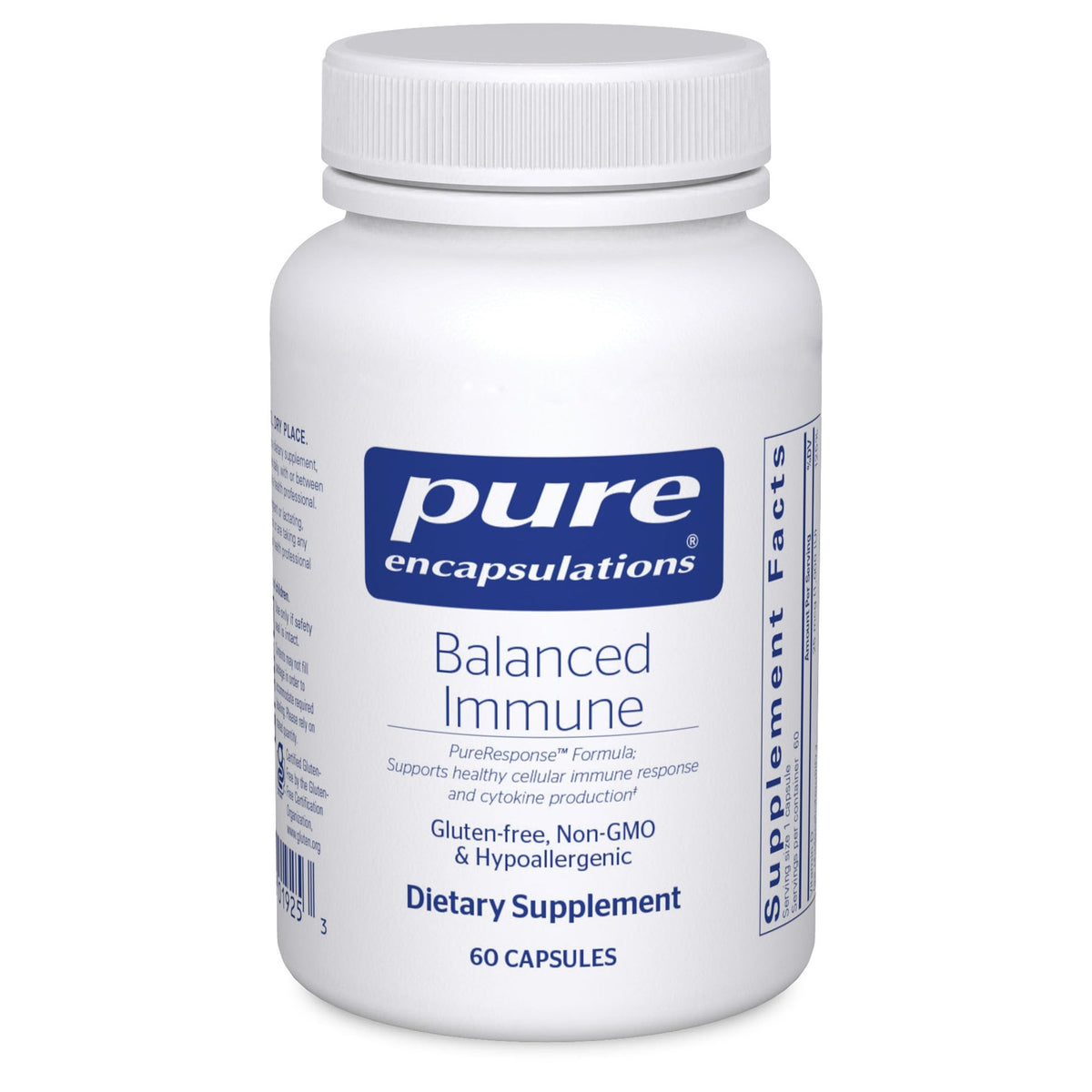 Pure Encapsulations Immunité Équilibre — bouteille montrant le protocole immunitaire potentiel.