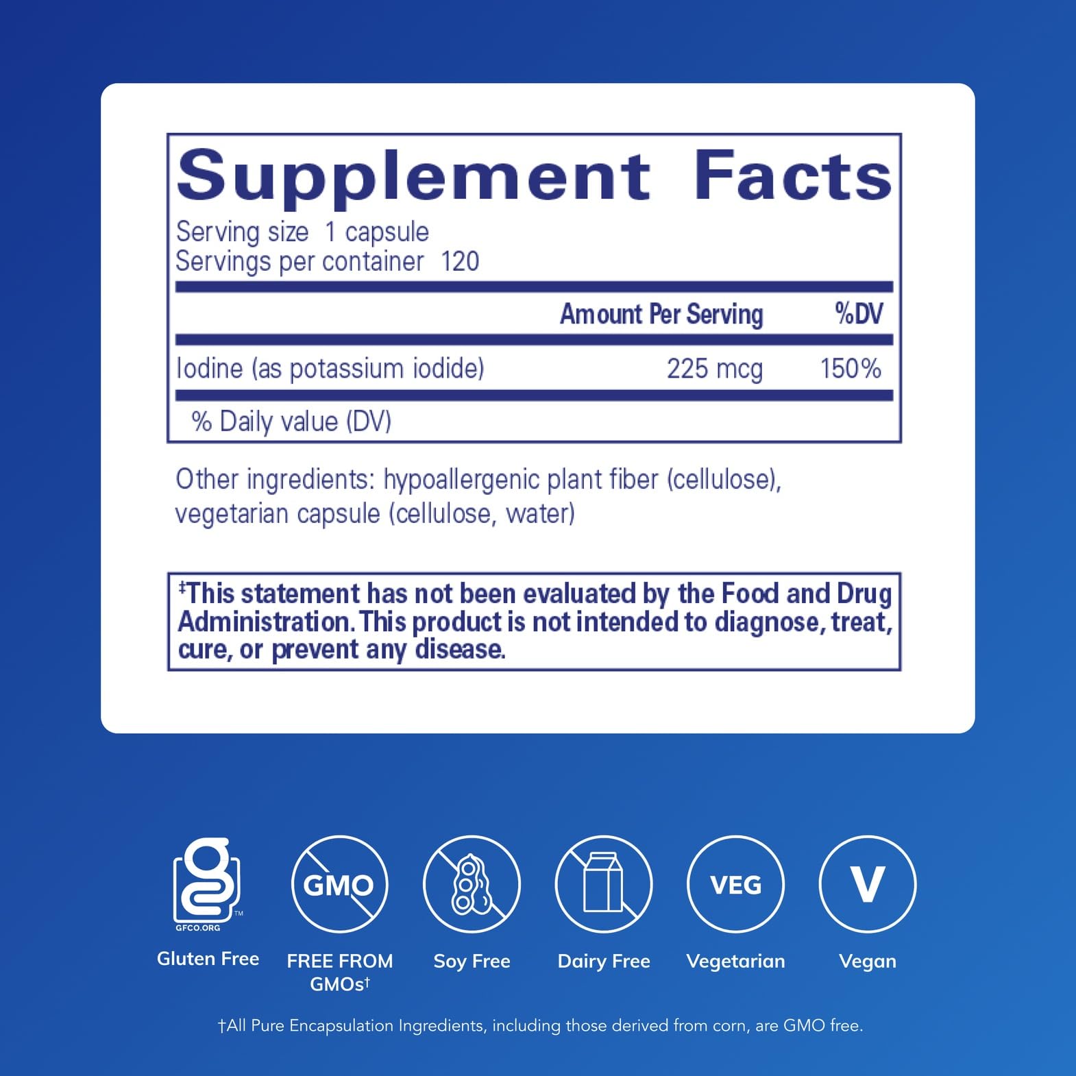 Pure Encapsulations Iode – Étiquette et emballage, transparence sur les ingrédients premium.