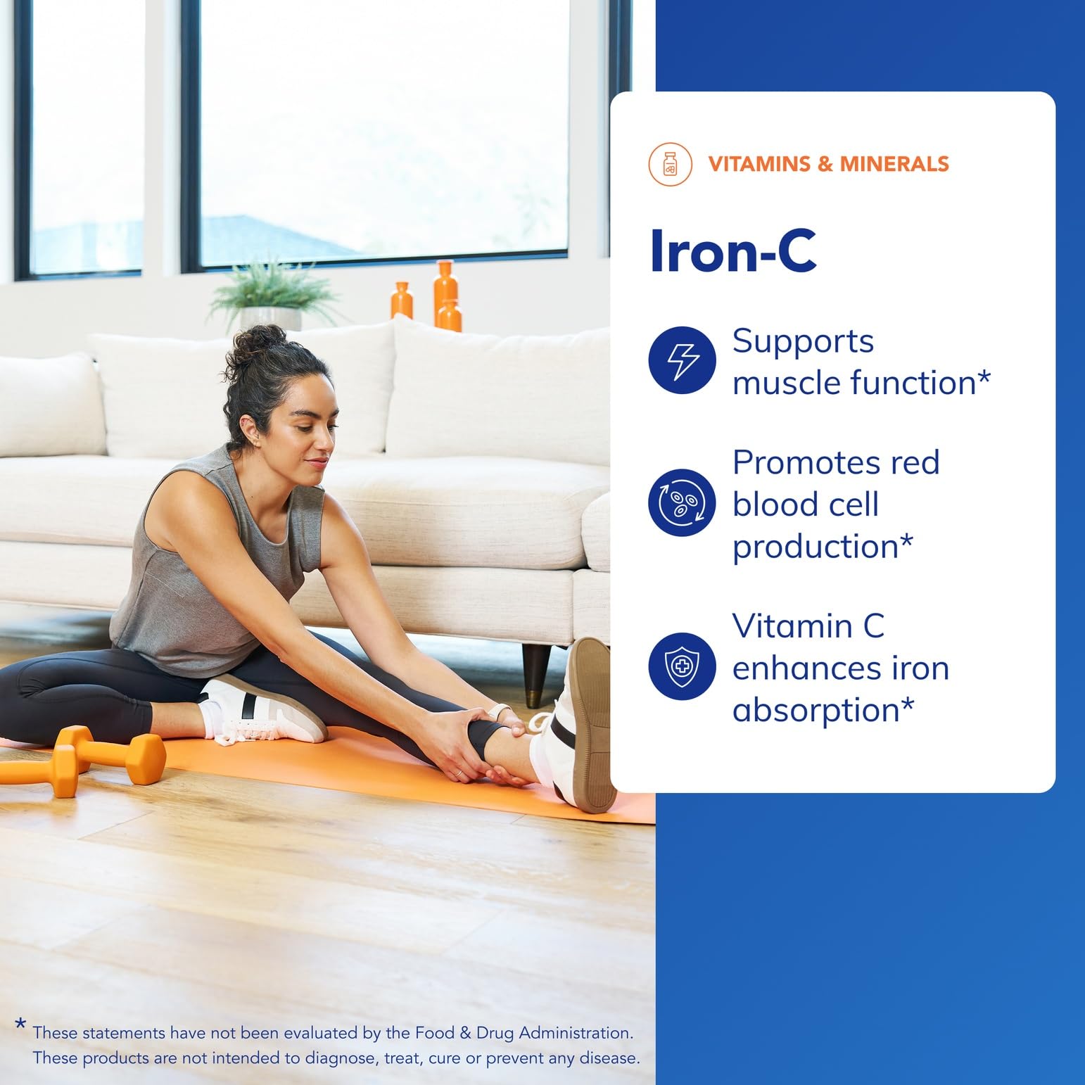 Iron-C: capsules faciles à avaler, soutien possible à la fonction musculaire.
