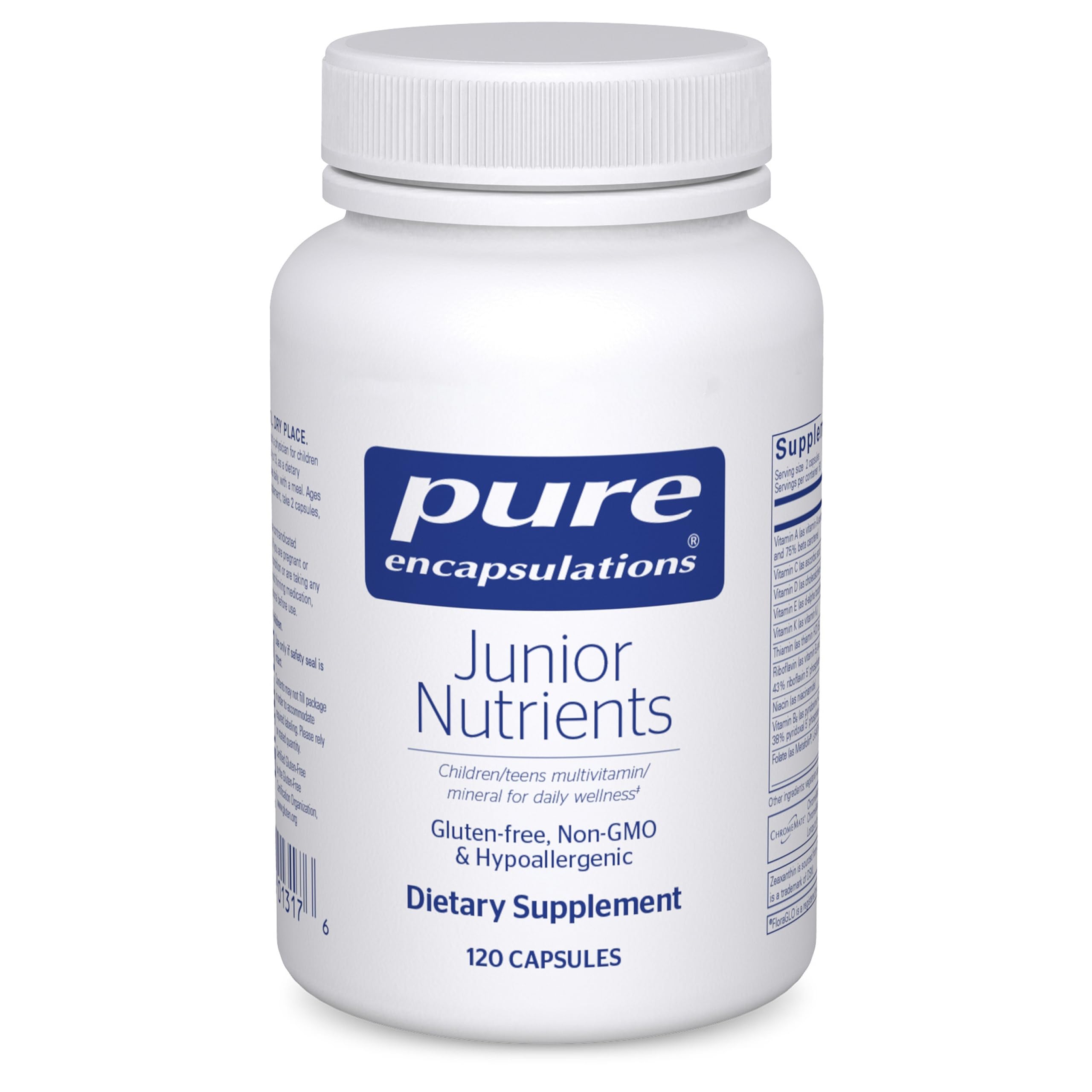 Pure Encapsulations Junior Nutrients – bouteille: dosage quotidien pour enfants et adolescents.
