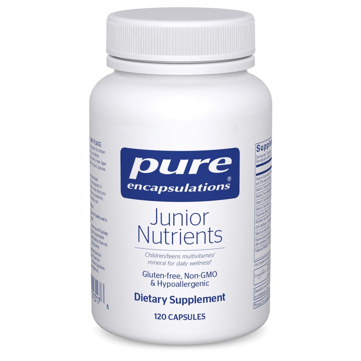 Pure Encapsulations Junior Nutrients – bouteille: dosage quotidien pour enfants et adolescents.