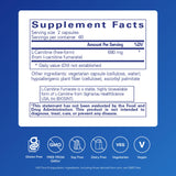 Pure Encapsulations L-Carnitine Fumarate, bouteille arrière, étiquette lisible et informations essentielles.