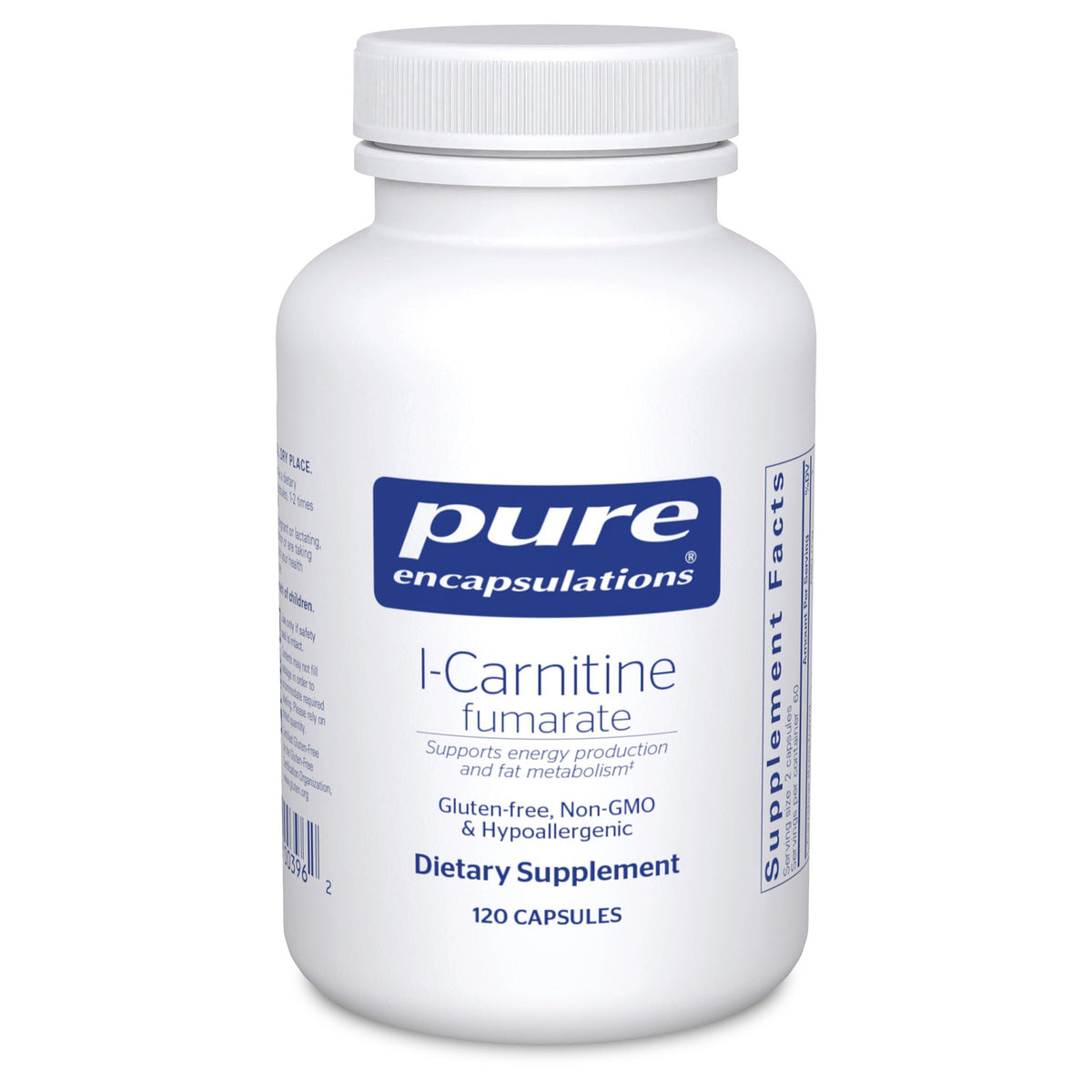 Pure Encapsulations L-Carnitine Fumarate, bouteille avant, dosage pratique.