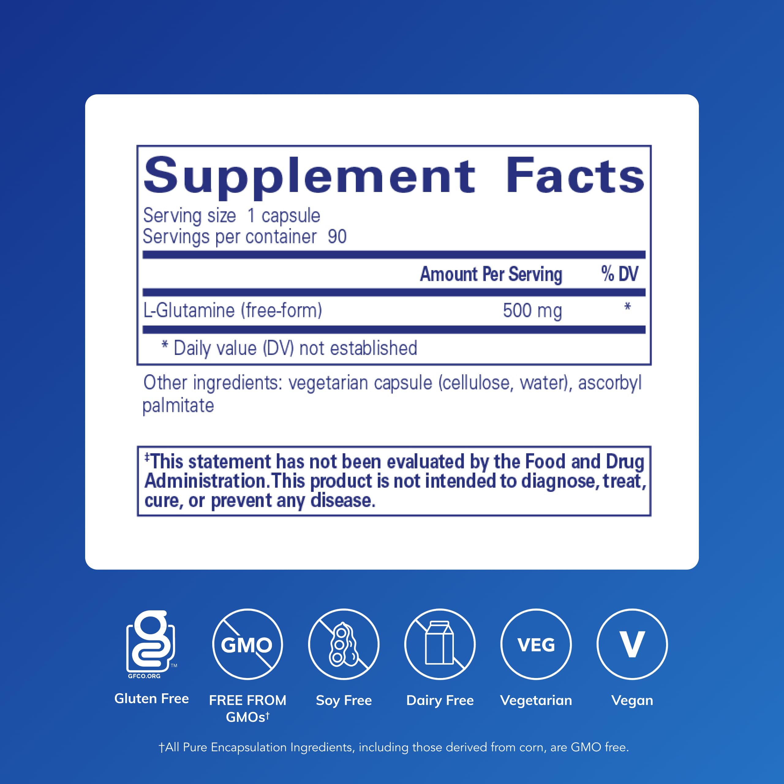 Pure Encapsulations L-Glutamine gelules: capsules faciles à prendre au quotidien.