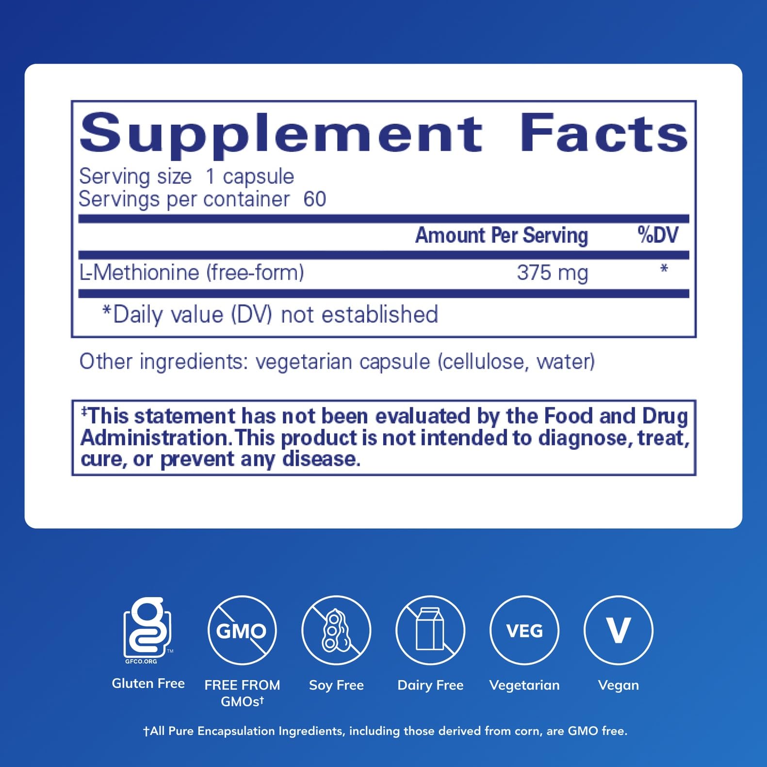 Pure Encapsulations L-Methionine, capsules, présentation pratique pour l’usage quotidien.