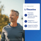 Pure Encapsulations L-Theanine, emballage clair et pureté, sans allergènes.
